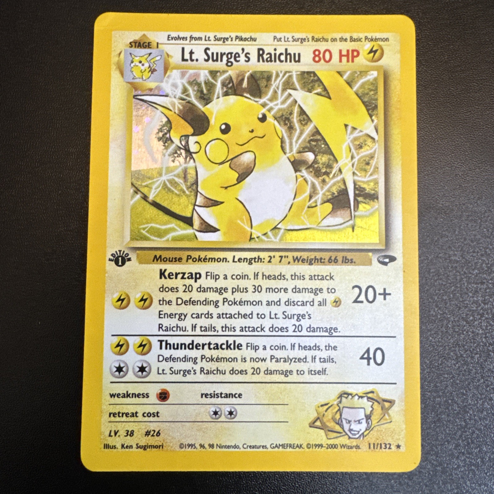 2000 Pokemon Gym Challenge 1st Edition Lt. Surge\'s Raichu Holo #11/132