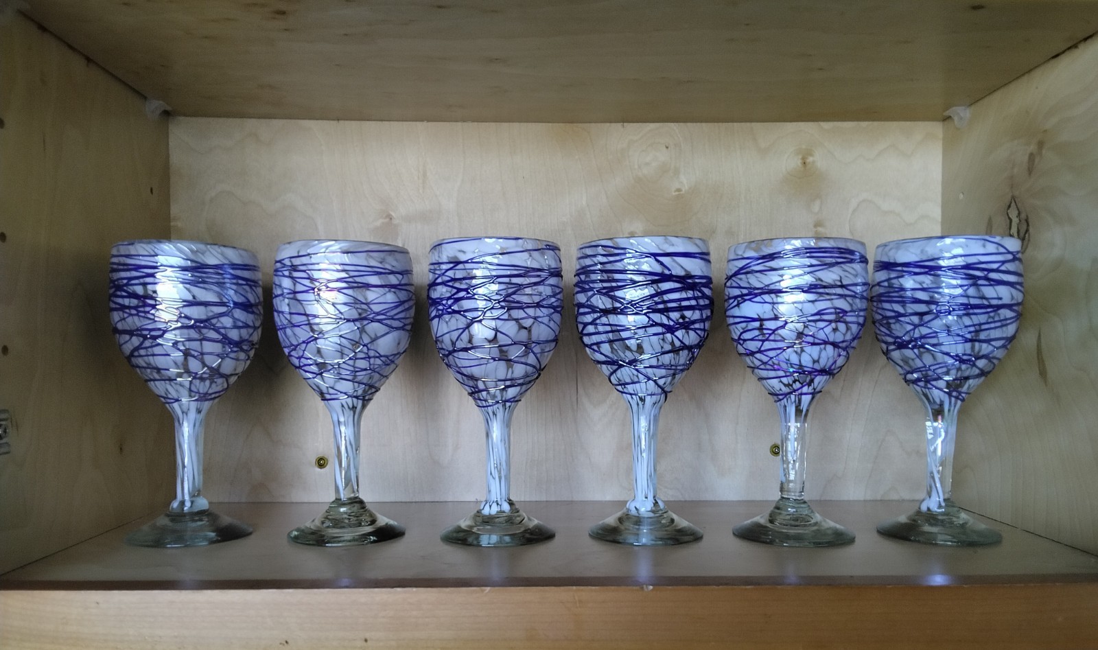 Vintage Hand Blown Heavy Wine Glasses Set Of Six Ribbon Pattern. Cobalt Blue Vintage Hand Blown Heavy Wine Glasses Set Of Six Ribbon Pattern. Cobalt Blue