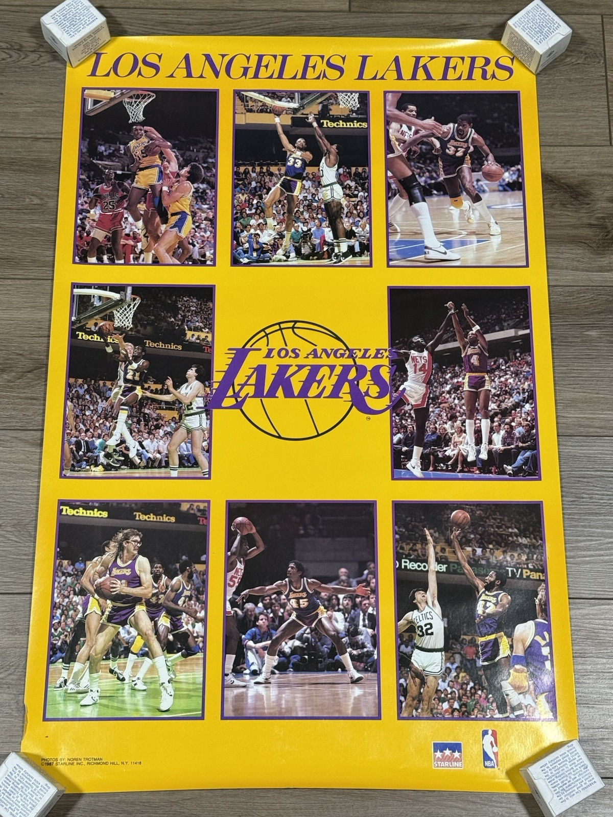 Vintage 1987 Los Angeles Showtime Lakers Starline Poster Magic Kareem 34.5 x 22 Vintage 1987 Los Angeles Showtime Lakers Starline Poster Magic Kareem 34.5 x 22