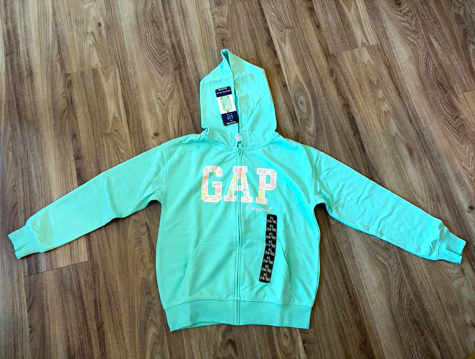 GAP Kids Girls Teal Full Zip Hooded Hoodie Logo Graphic Print XL 14/16