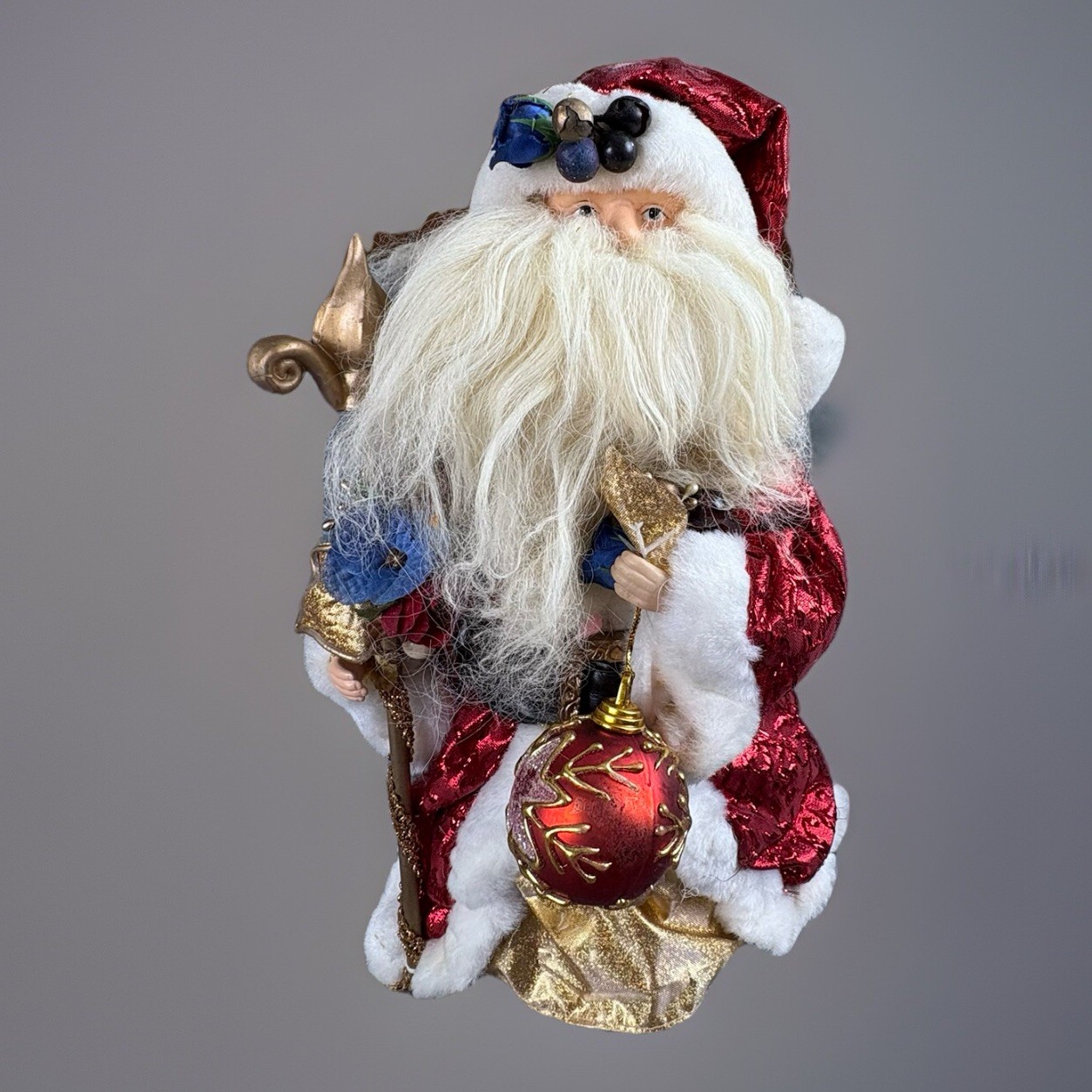 VTG Y2K Santa Claus Christmas Figure or Tree Topper 12” Ornament Gold Staff 90s