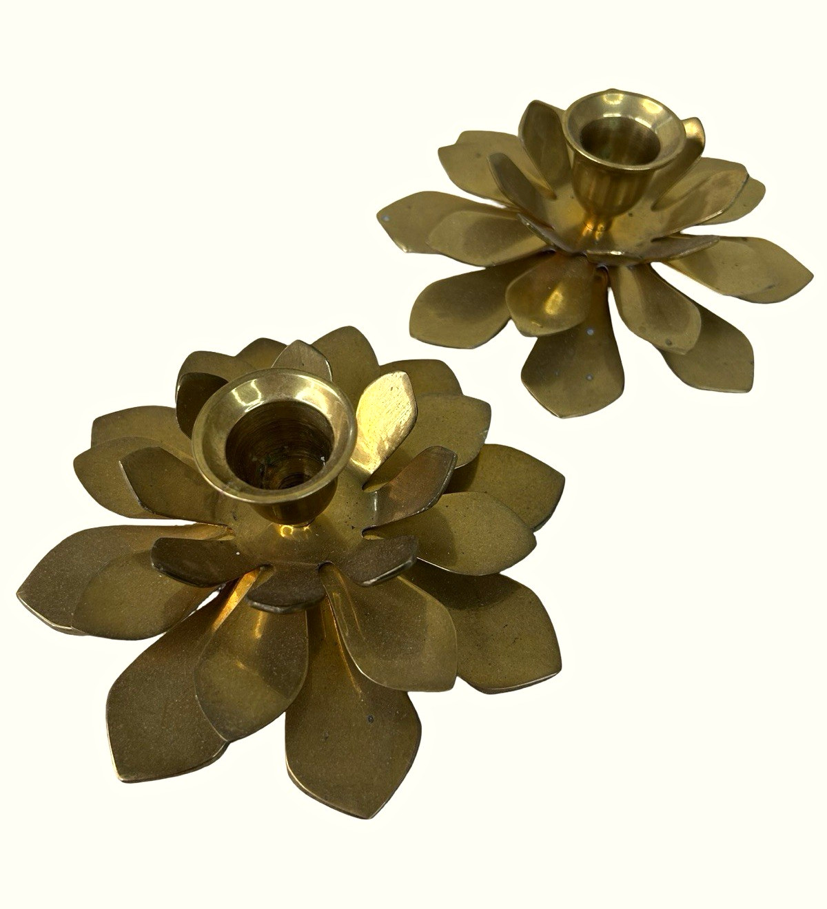 Vintage Pair of Brass Lotus Flower Candle Holders 5.75” Vintage Pair of Brass Lotus Flower Candle Holders 5.75”