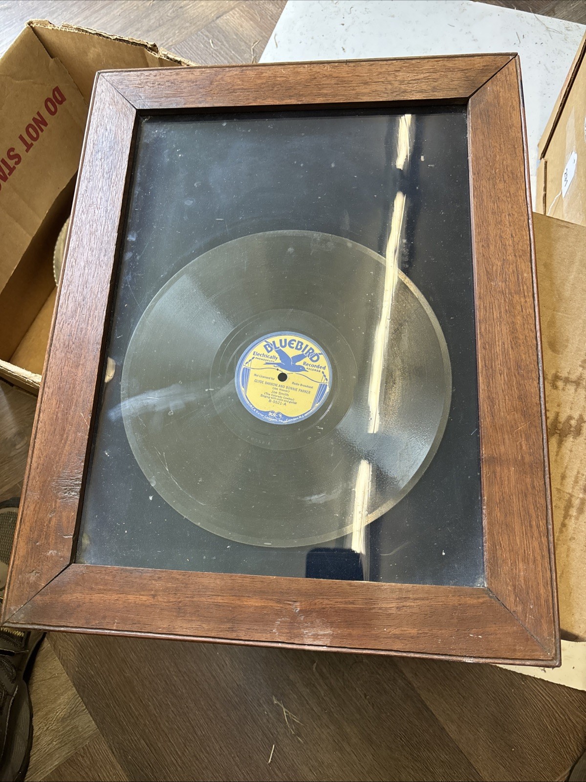1934 Bluebird B-5521-A Clyde Barrow Bonnie Parker Joe Smith 78 RPM Framed