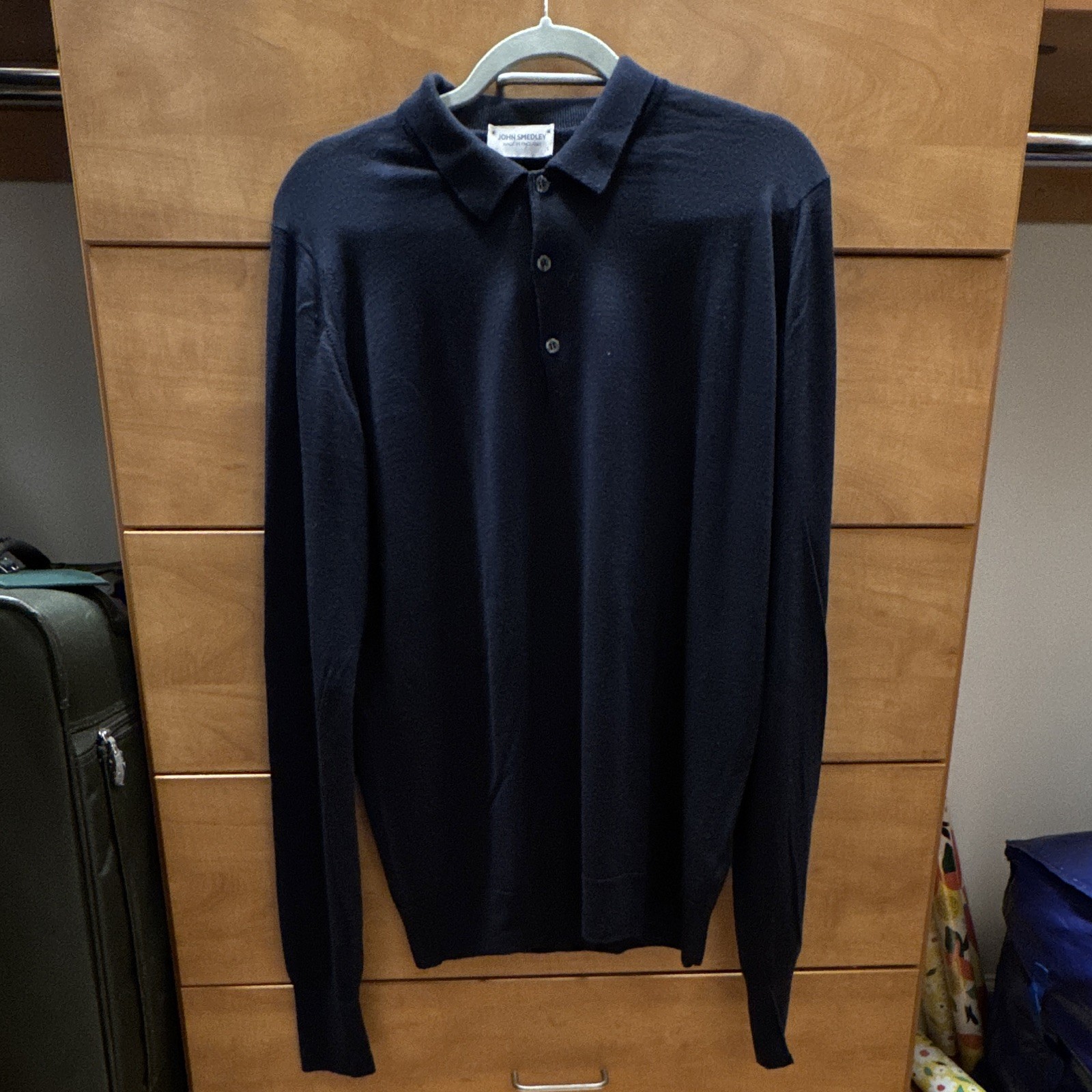 John Smedley Fine Merino Wool Navy Polo Shirt L L/S John Smedley Fine Merino Wool Navy Polo Shirt L L/S