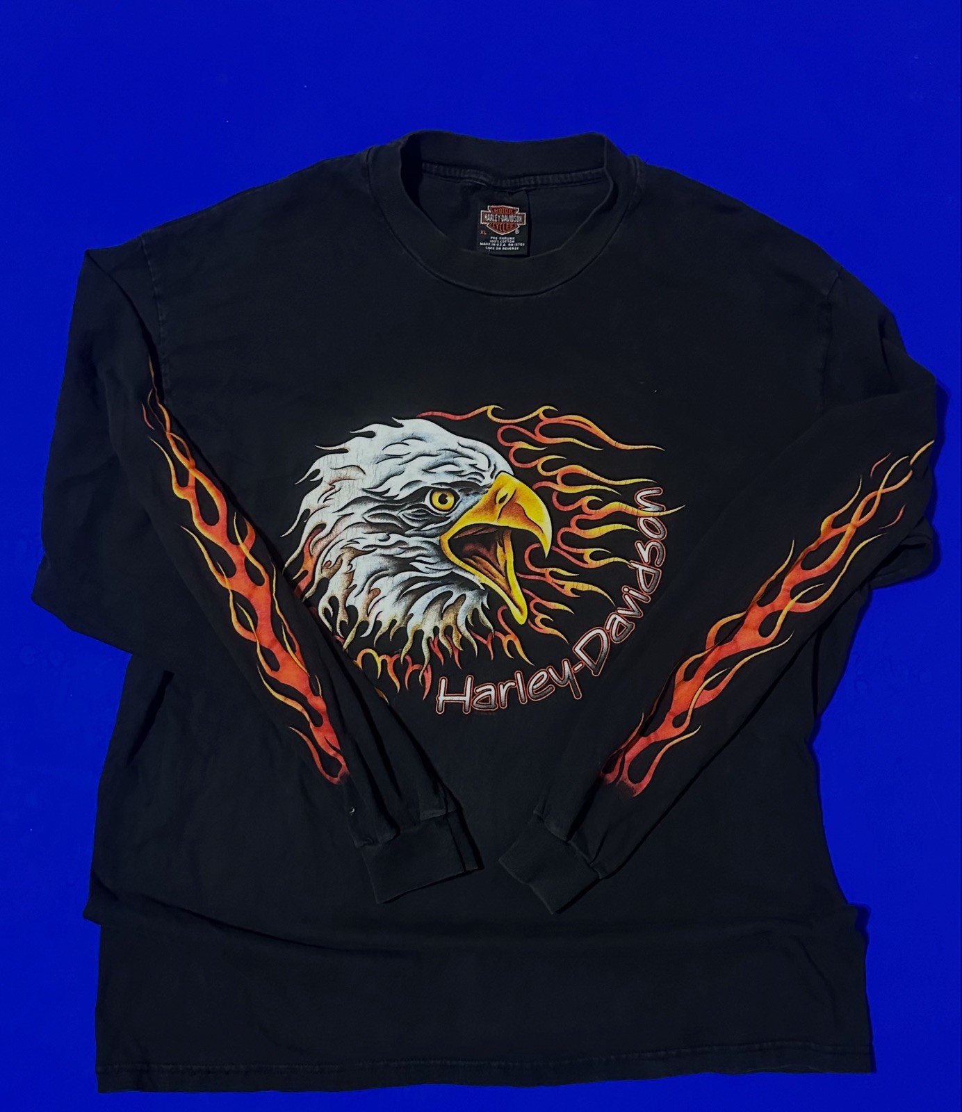 90s Vintage Harley Davidson Eagle Flames Long Sleeve Shirt XLarge USA Made