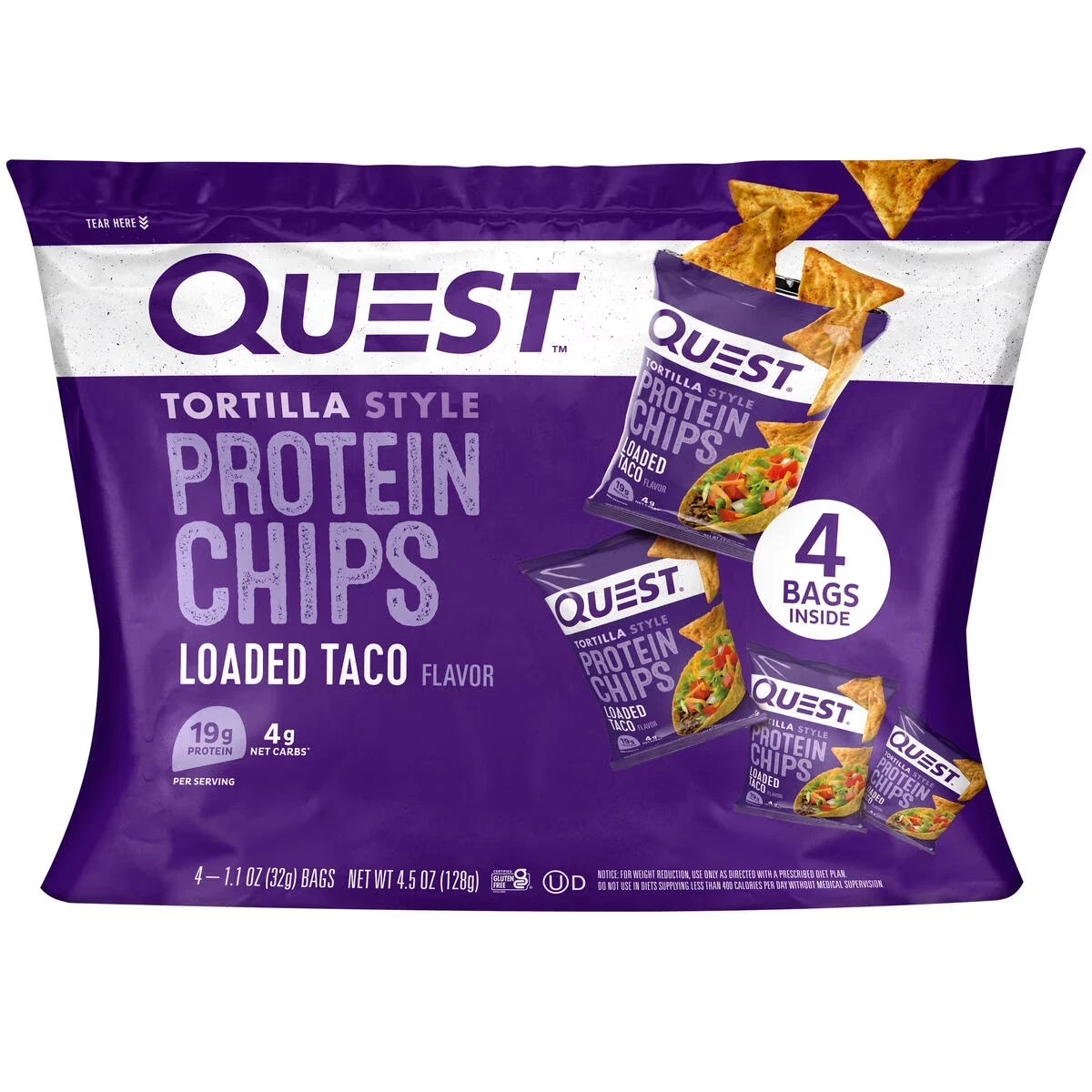 Quest Tortilla Style Protein Chips, Loaded Taco Flavor, Baked, Low Carb, 4 Count Quest Tortilla Style Protein Chips, Loaded Taco Flavor, Baked, Low Carb, 4 Count