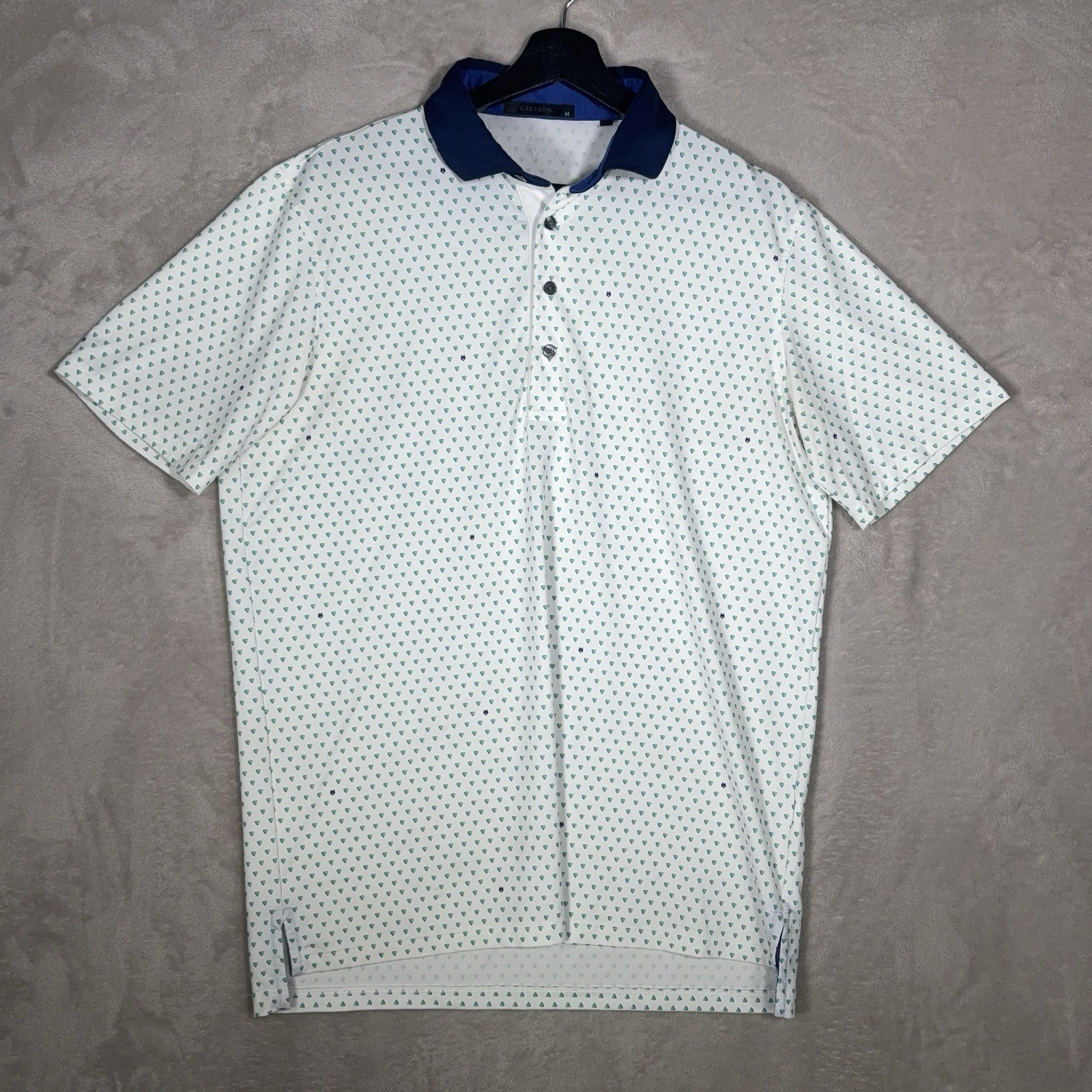 Greyson G Squared Polo Shirt Mens Medium White Micro Print Golf Performance