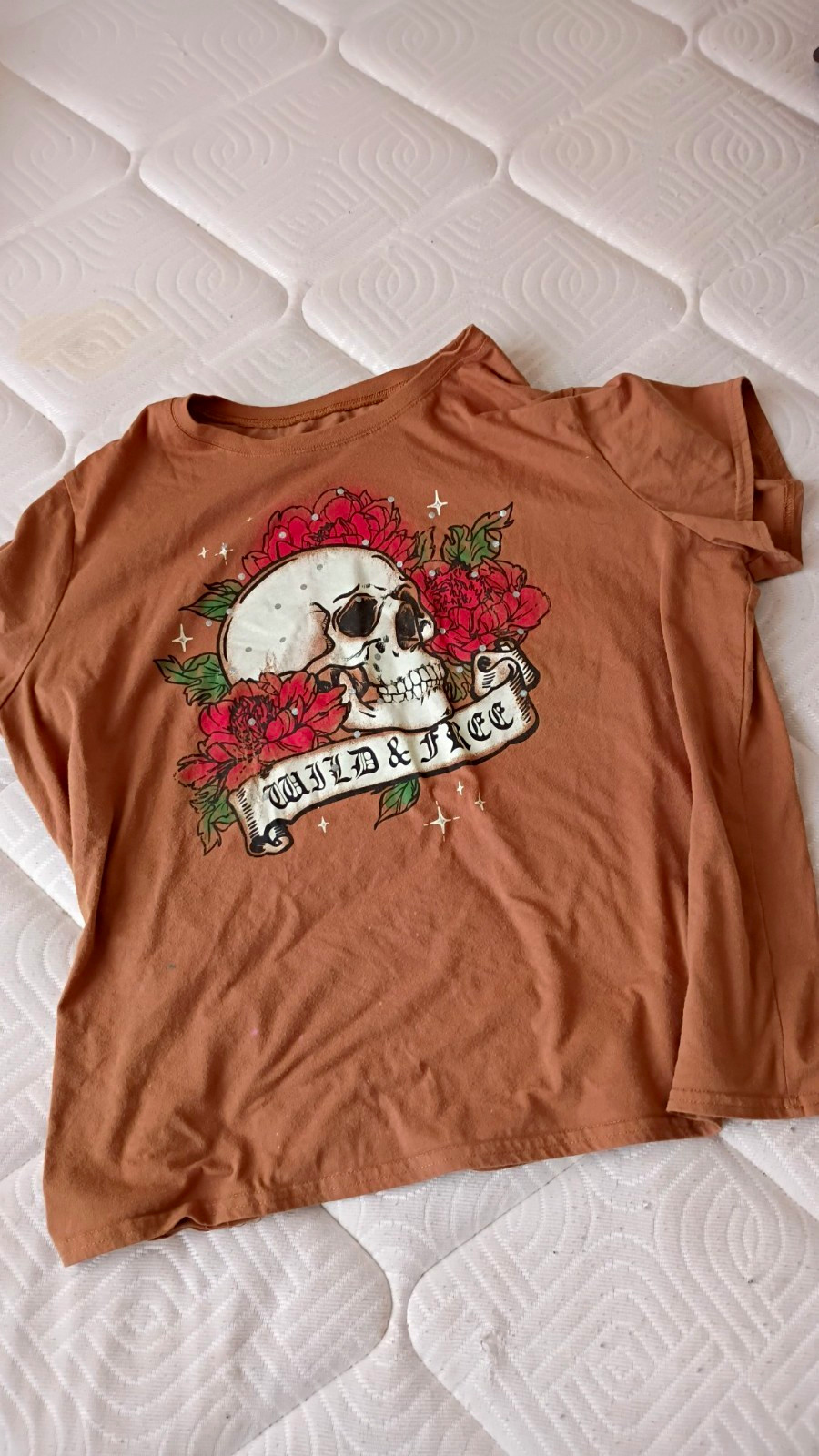 Next Level Brown Skull & Flower Graphic Print Collared Pullover T-Shirt 2XL