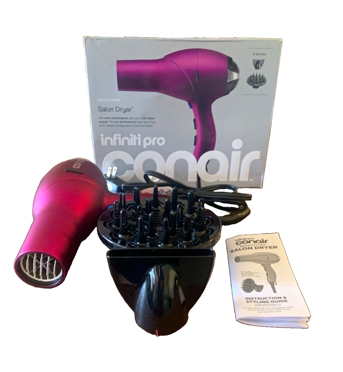 Conair InfinitiPRO 259 Salon Hair Dryer 1875W Burgundy Diffuser NEW Open Box