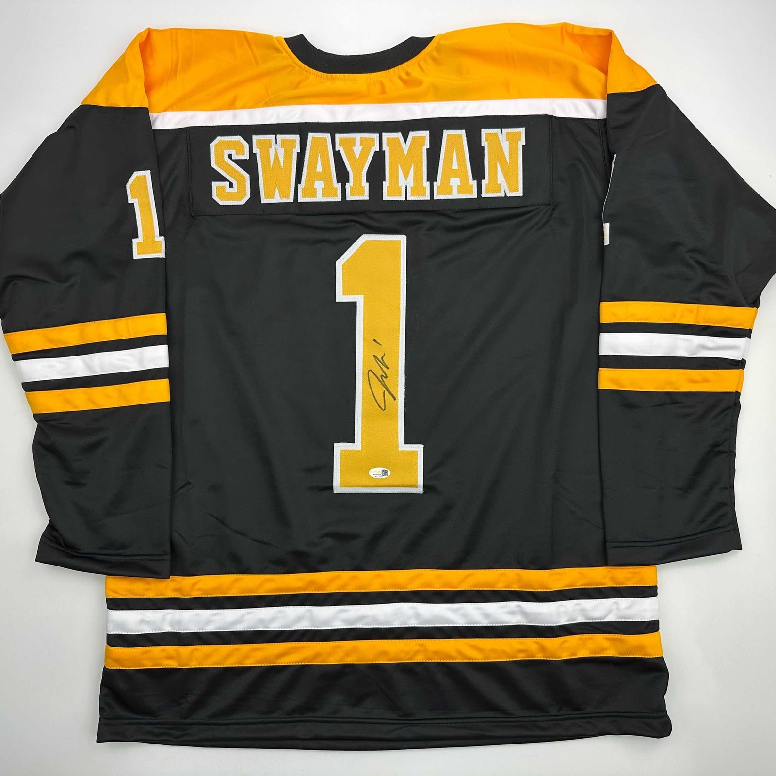 Autographed/Signed Jeremy Swayman Boston Black Hockey Jersey JSA COA Autographed/Signed Jeremy Swayman Boston Black Hockey Jersey JSA COA