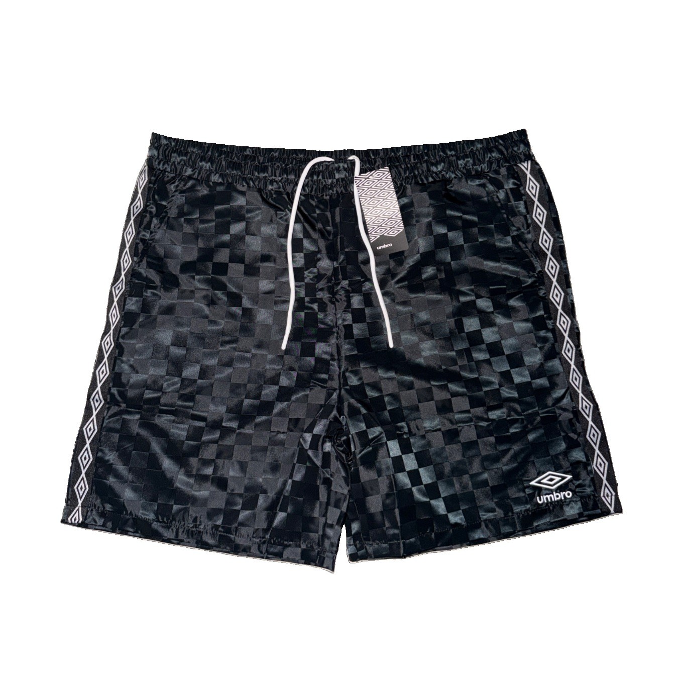 New Vintage Style Umbro Soccer Logo Checkered Athletic Shorts Grey Y2K Mens Sz S