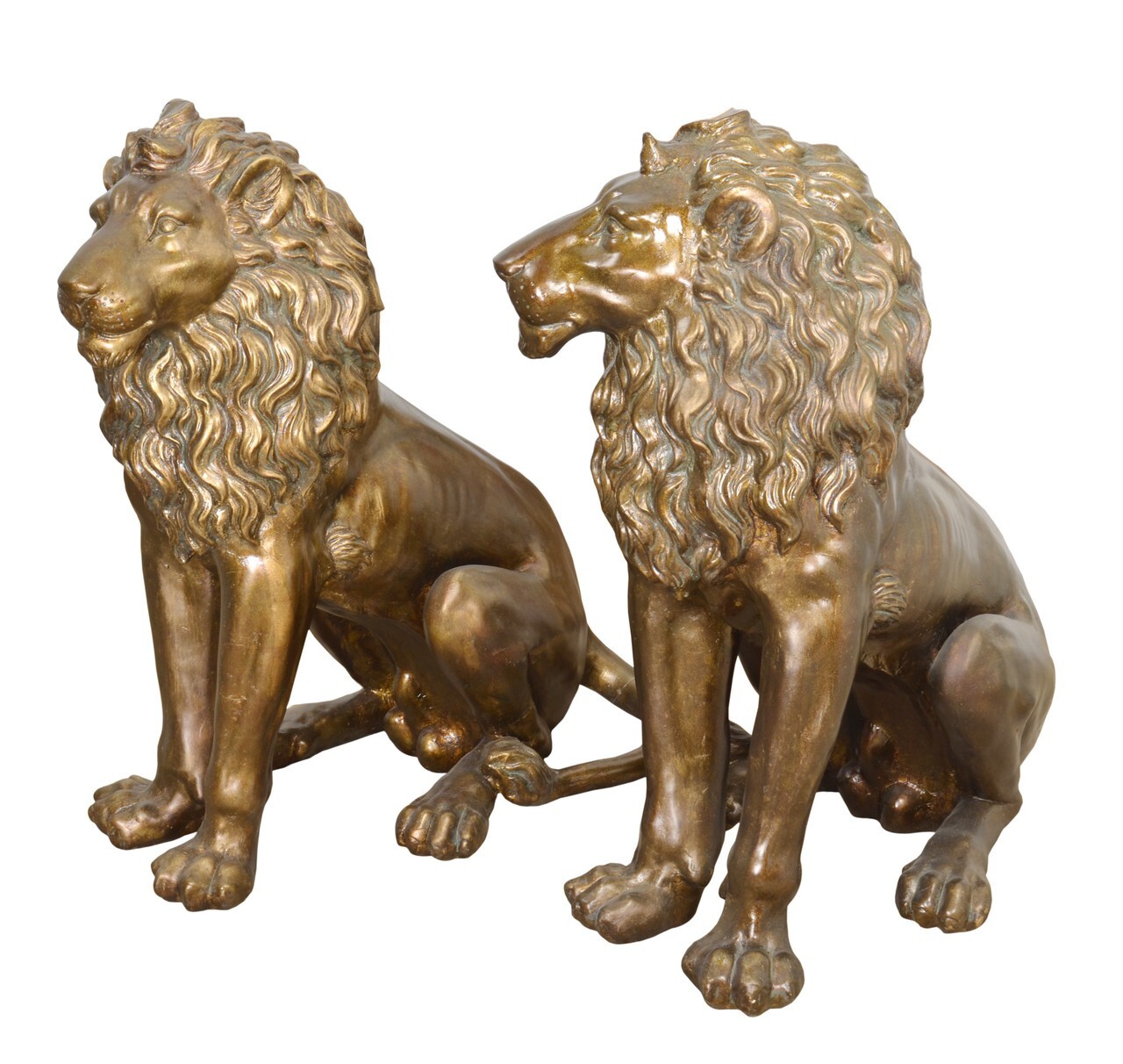 Gorgeous Tall Burnished Sitting Lions Sculptures/Statues-32''H