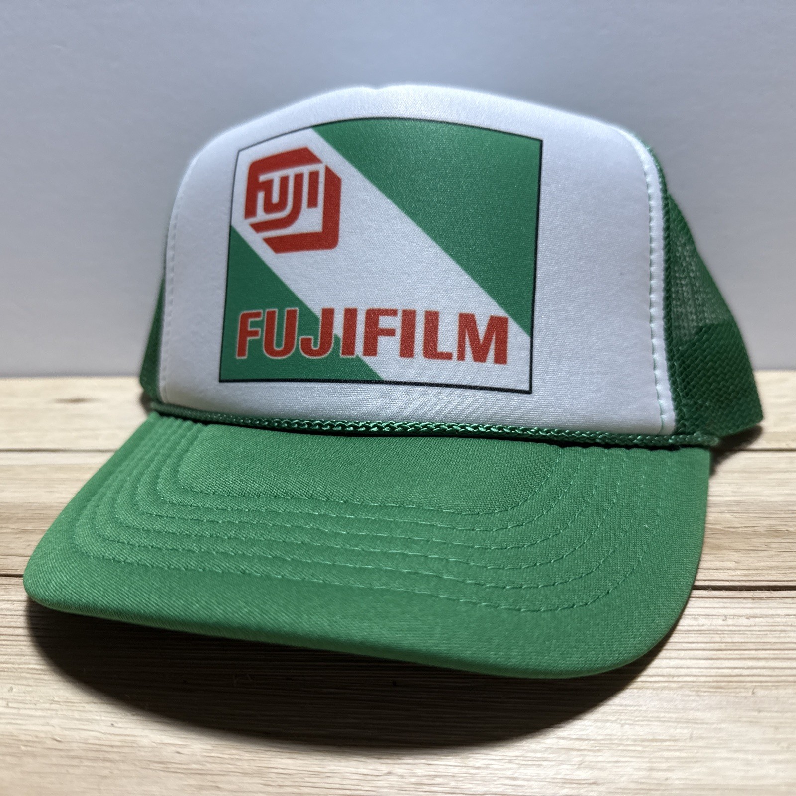 Vintage Fuji Film Hat Cameraman 80’s Trucker Hat Unworn snapback Adjust Green