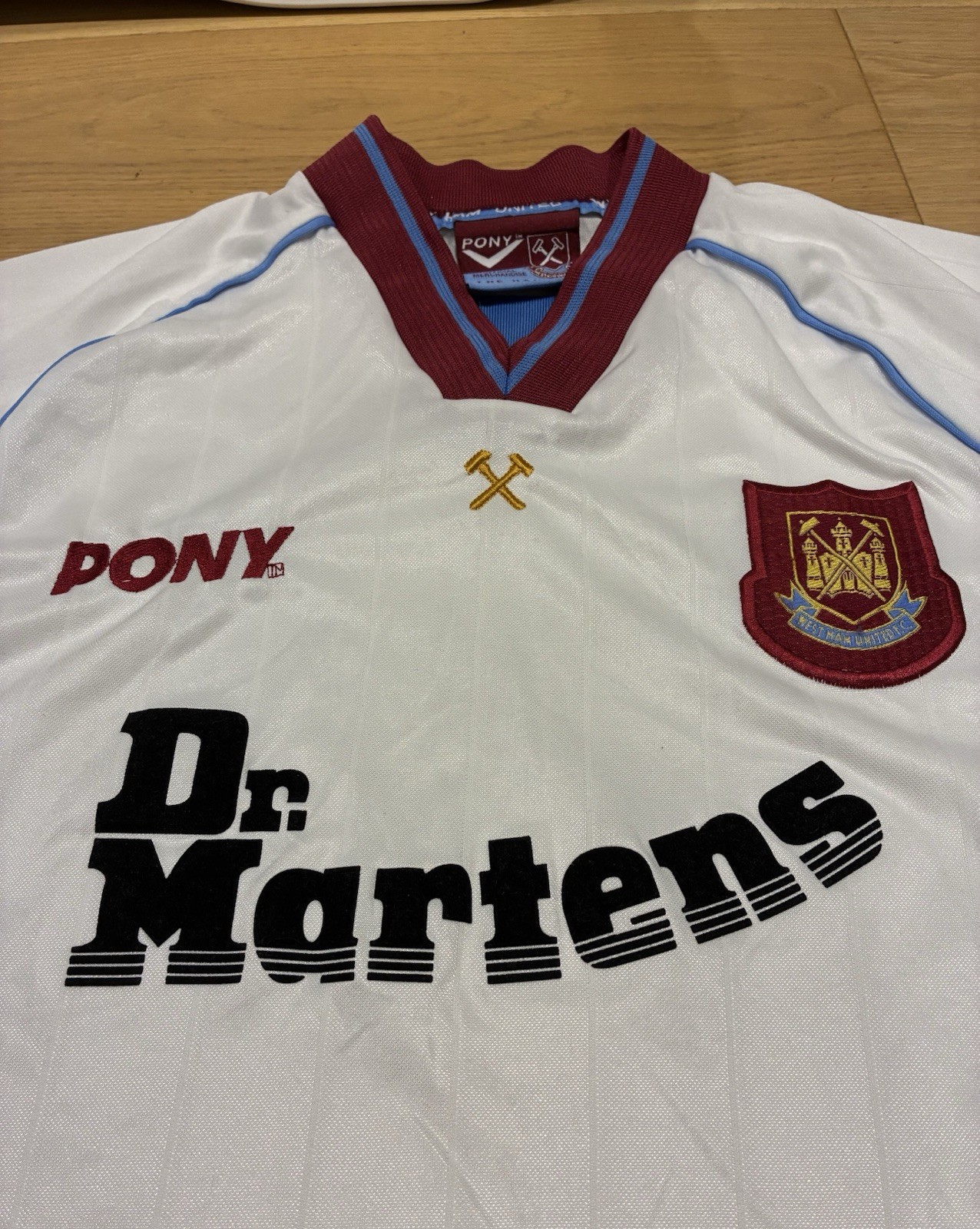 Authentic rare 1998-99 West Ham United white away jersey Pony Dr Martens Large