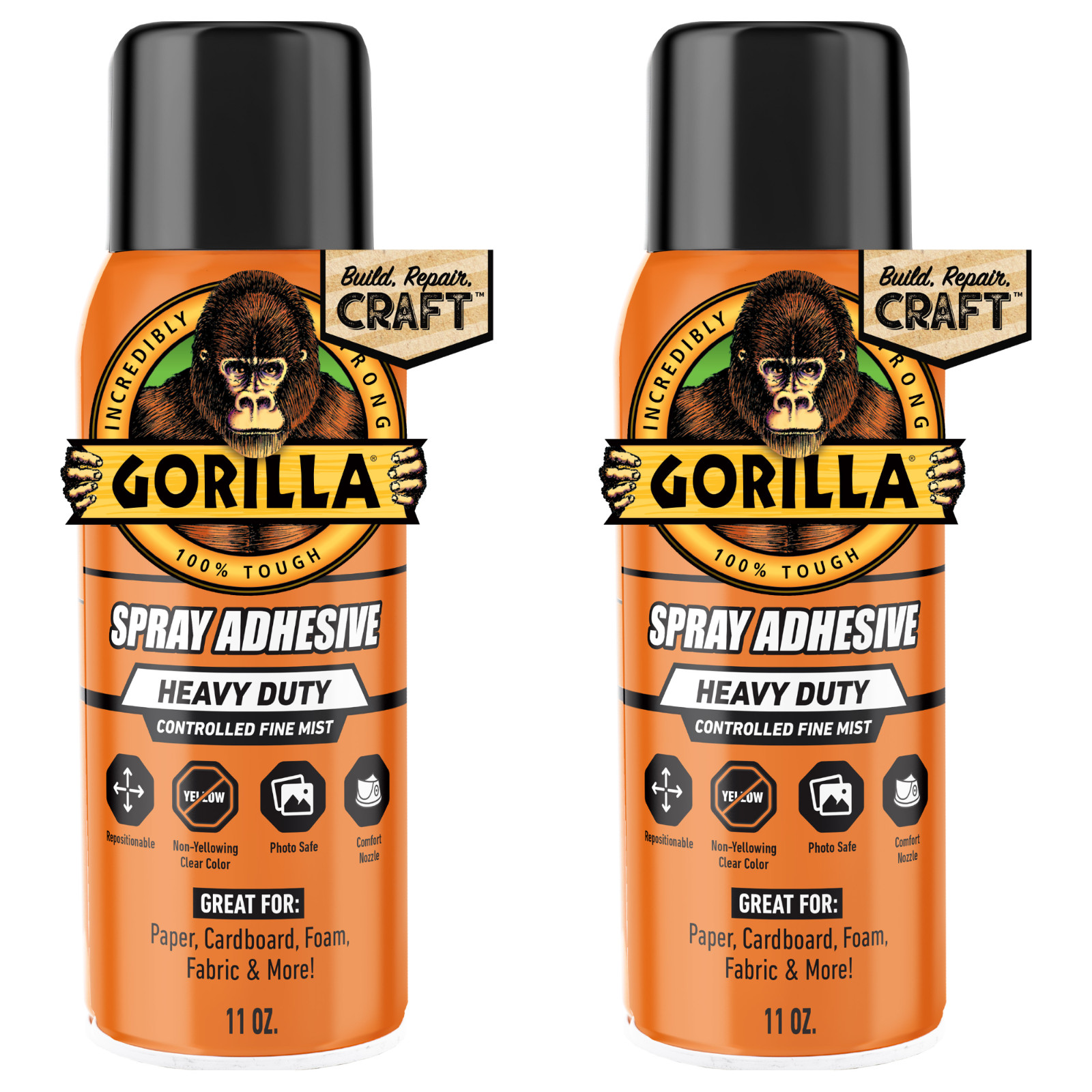 Gorilla Clear Spray Adhesive 11 oz Cans, 2-Pack, New Gorilla Clear Spray Adhesive 11 oz Cans, 2-Pack, New