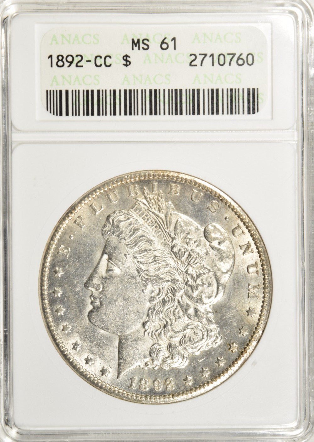 1892-CC MORGAN DOLLAR ~ UPGRADE? NICE WHITE OLD HOLDER ANACS MS61