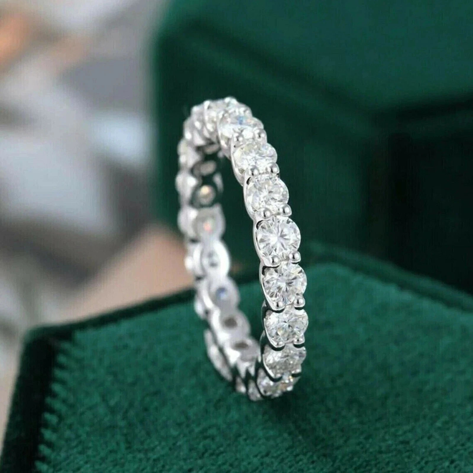 2.00Ct Round Cut Natural Diamond Eternity Engagement Band 14K White Gold Size 7