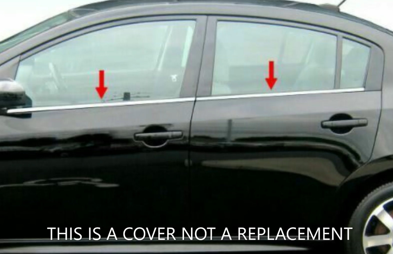 fit:2007-2012 Nissan Sentra Chrome 4Pc Window Sill Trim Overlay Stainless