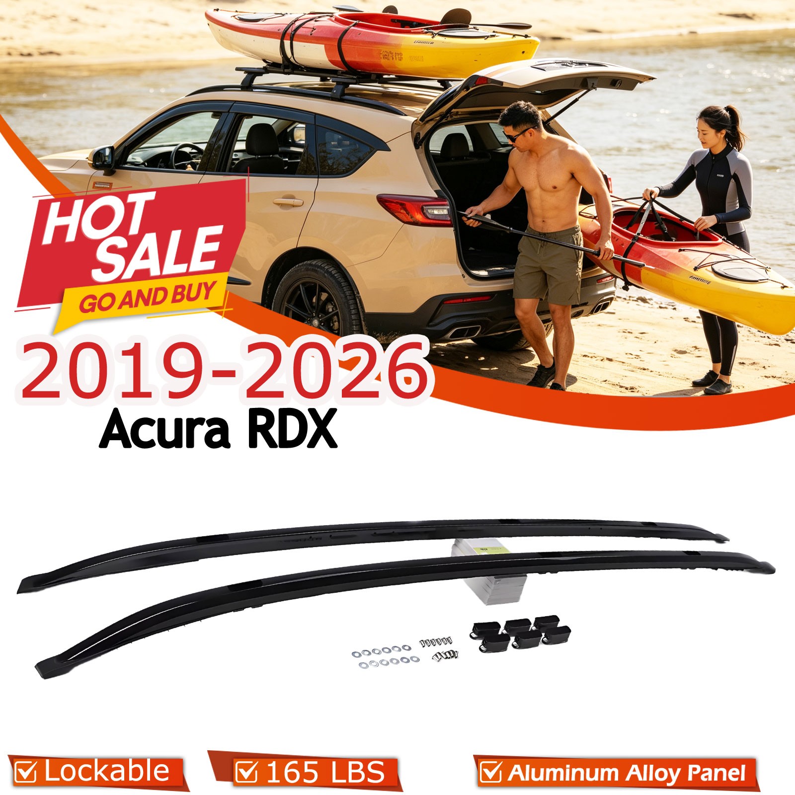 2PCS Roof Rail Racks For Acura RDX 2019-2026 Side Rail Cargo Bar Carrier Luggage