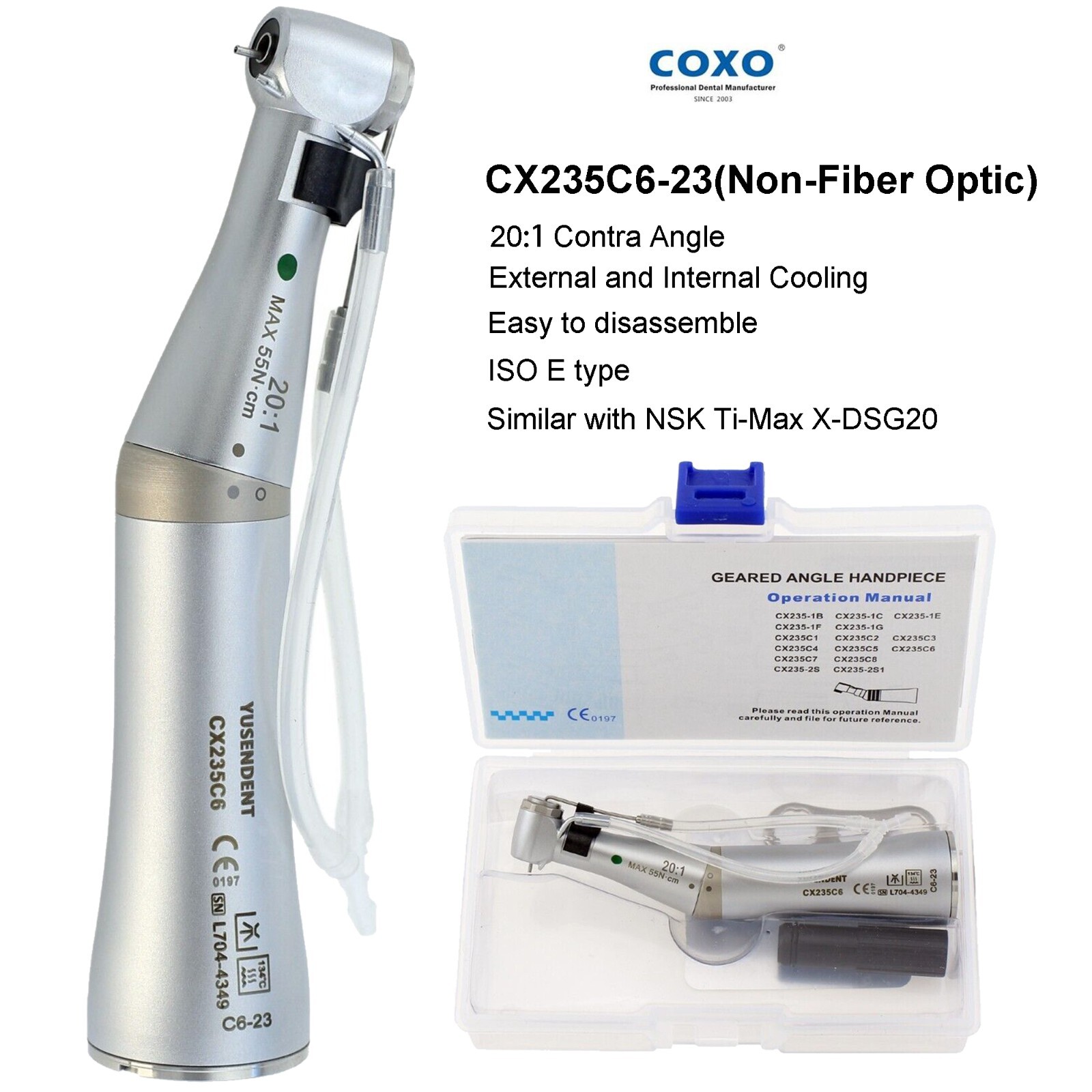 COXO Dental Surgical Handpiece 20:1 Implant Contra Angle Straight 20˚ Angle NSK COXO Dental Surgical Handpiece 20:1 Implant Contra Angle Straight 20˚ Angle NSK