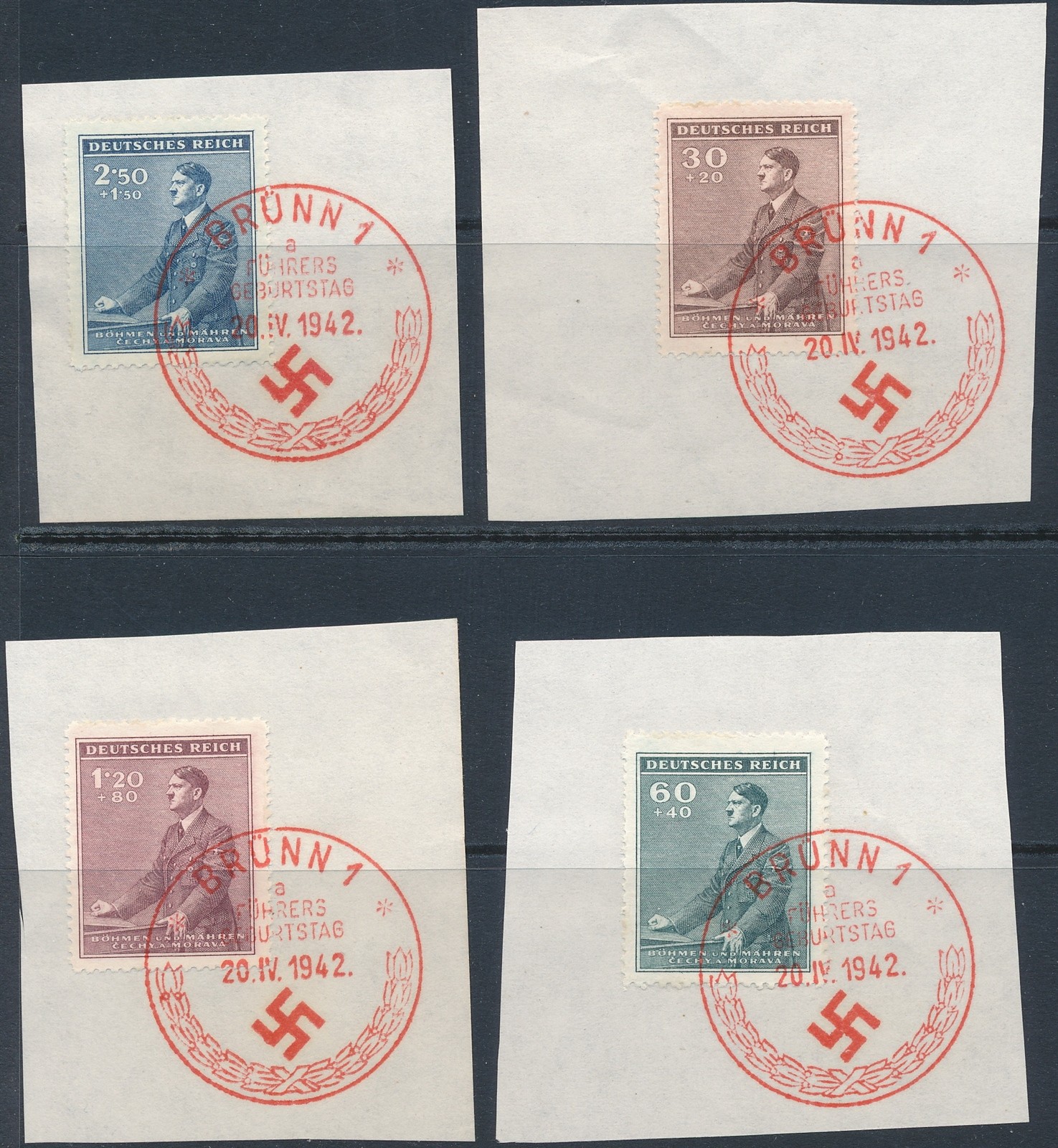 BS Stamp Germany Bohemia Czechoslovakia Sc B9-12 1942 WWII Hitler Brunn FDC U