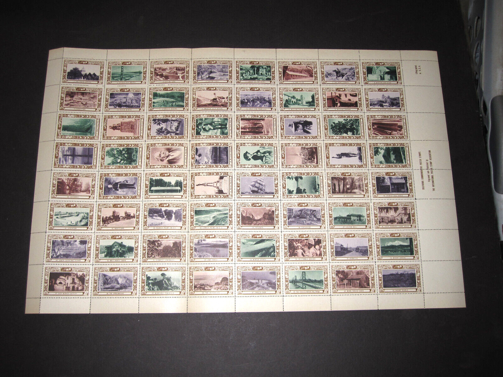 vTg 1948 California Centennial City & People cpl Sheet OG 64 diff poster stamps
