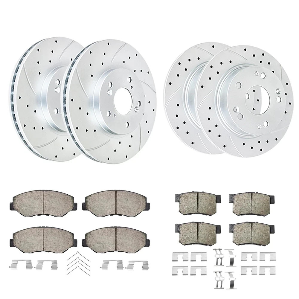 Front Rear Brake Kit for 2.4L Accord Drilled Slotted Rotors Ceramic Pads