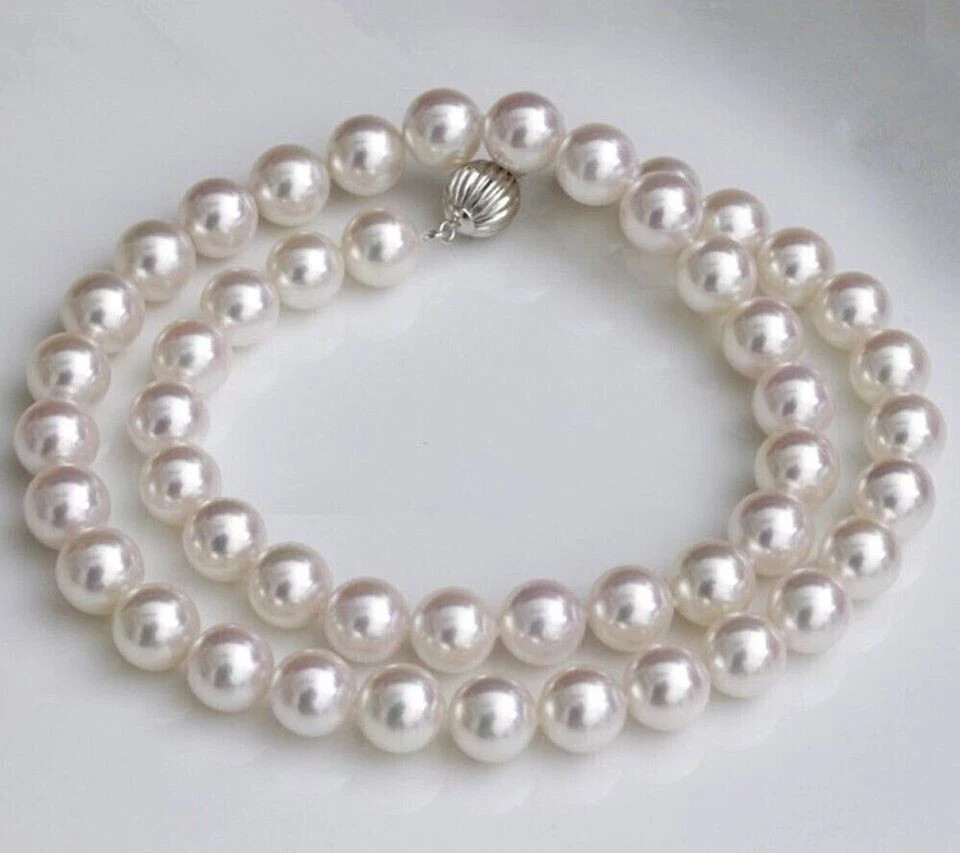 18 inch Gorgeous 10-11mm round south sea white pearl necklace 925 Sterling Silve