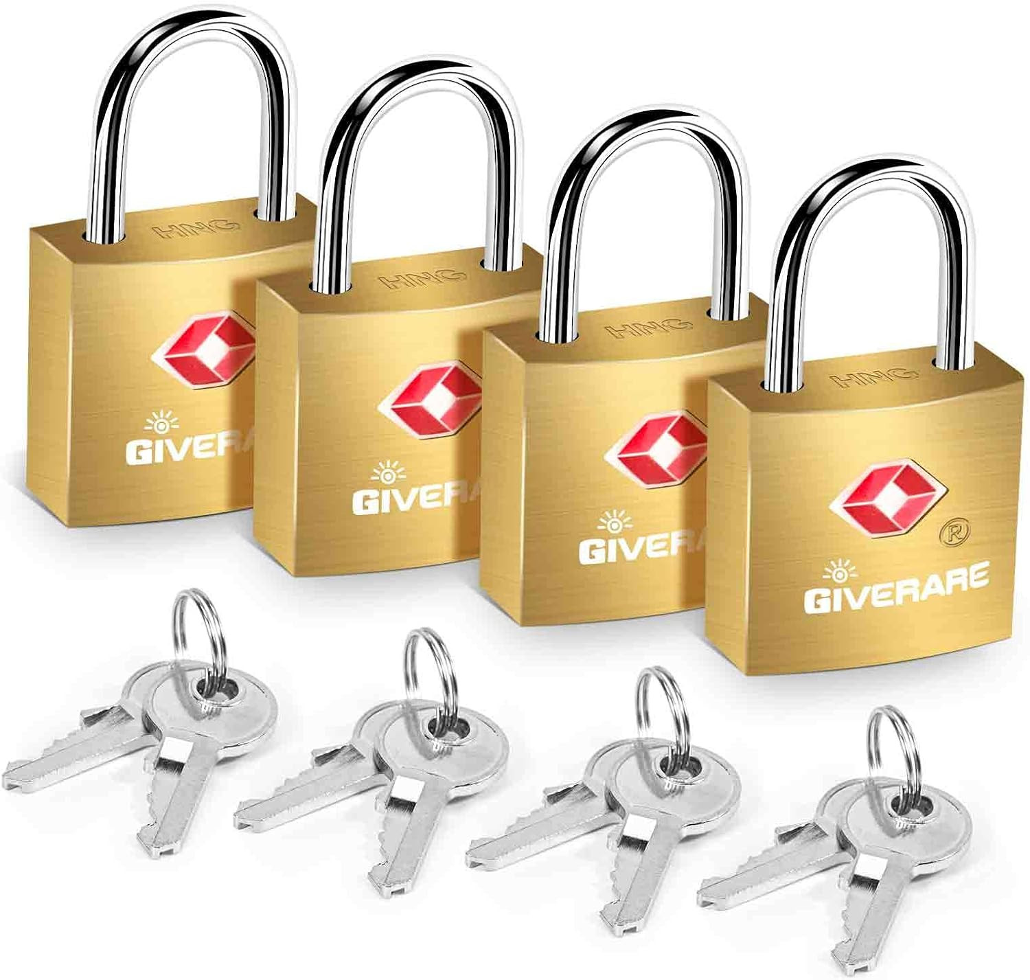 4 Pack TSA Approved Luggage Locks with Keys Travel Suitcase Padlock Copper Steel