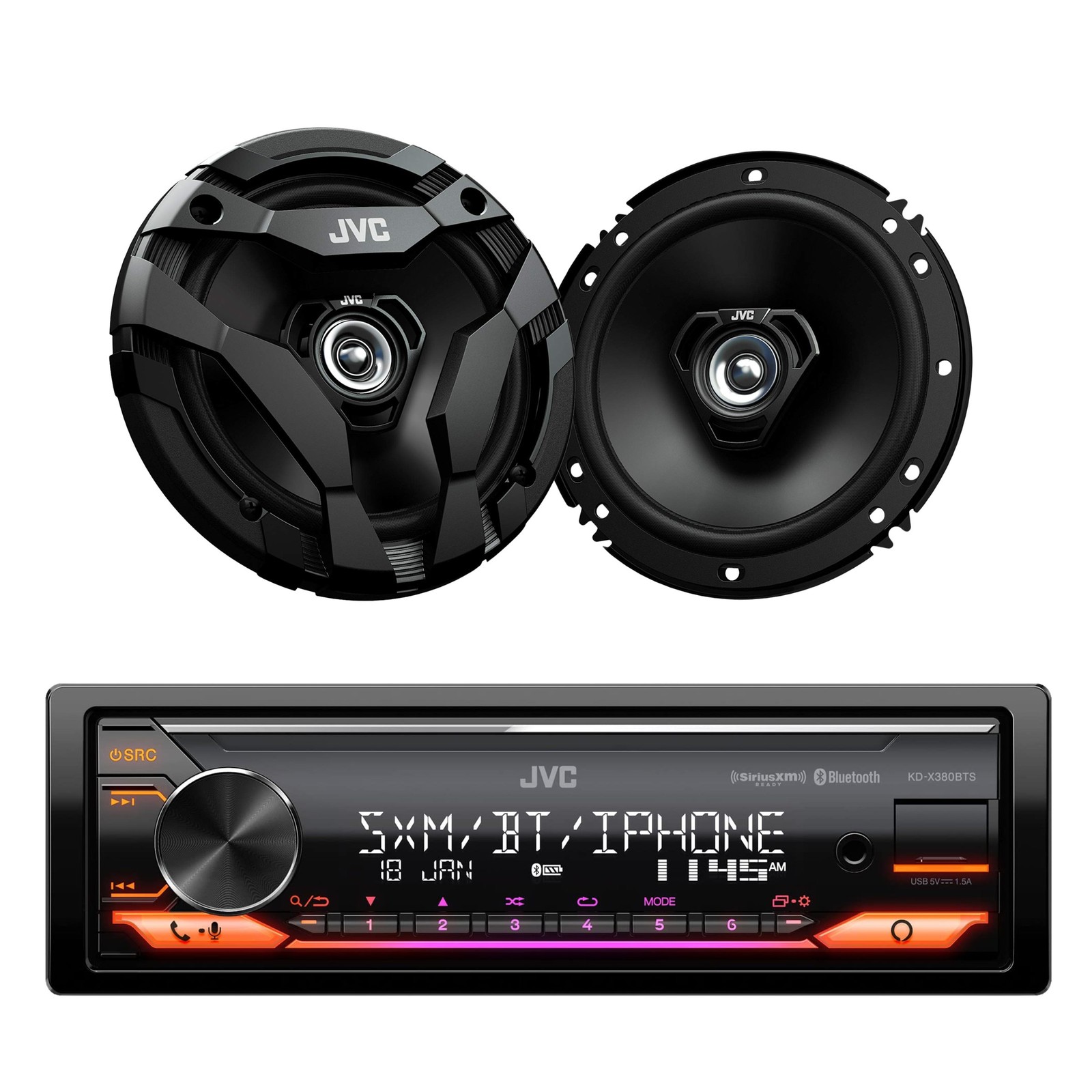 JVC CS-DF620 Speakers + JVC KD-X380BTS Receiver Bundle - 2 Pcs Each, 300W Power