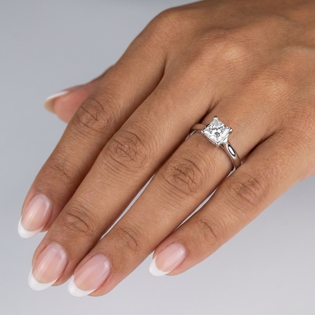 0.7 CT Natural Diamond F/VS2 Princess Cut 18K White Gold Classic Solitaire Ring