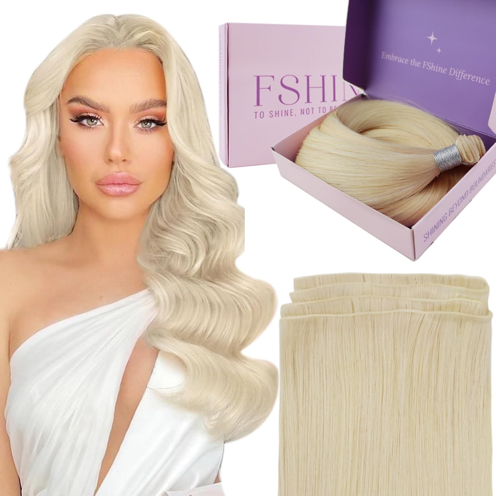 Fshine Weft Hair Extensions 24 Inch 60g Platinum Blonde One Piece Remy Fshine Weft Hair Extensions 24 Inch 60g Platinum Blonde One Piece Remy
