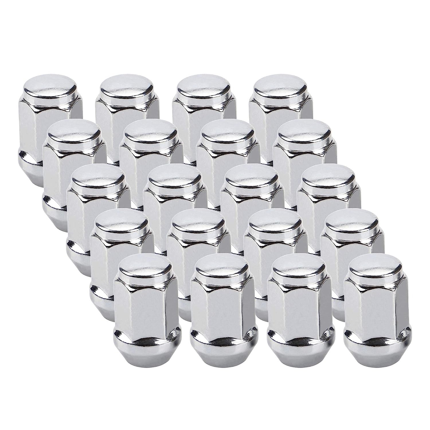 Set of 20 Ford Silver Conical Seat 12x1.5 Wheel Lug Nuts Bulge Acorn For Ford