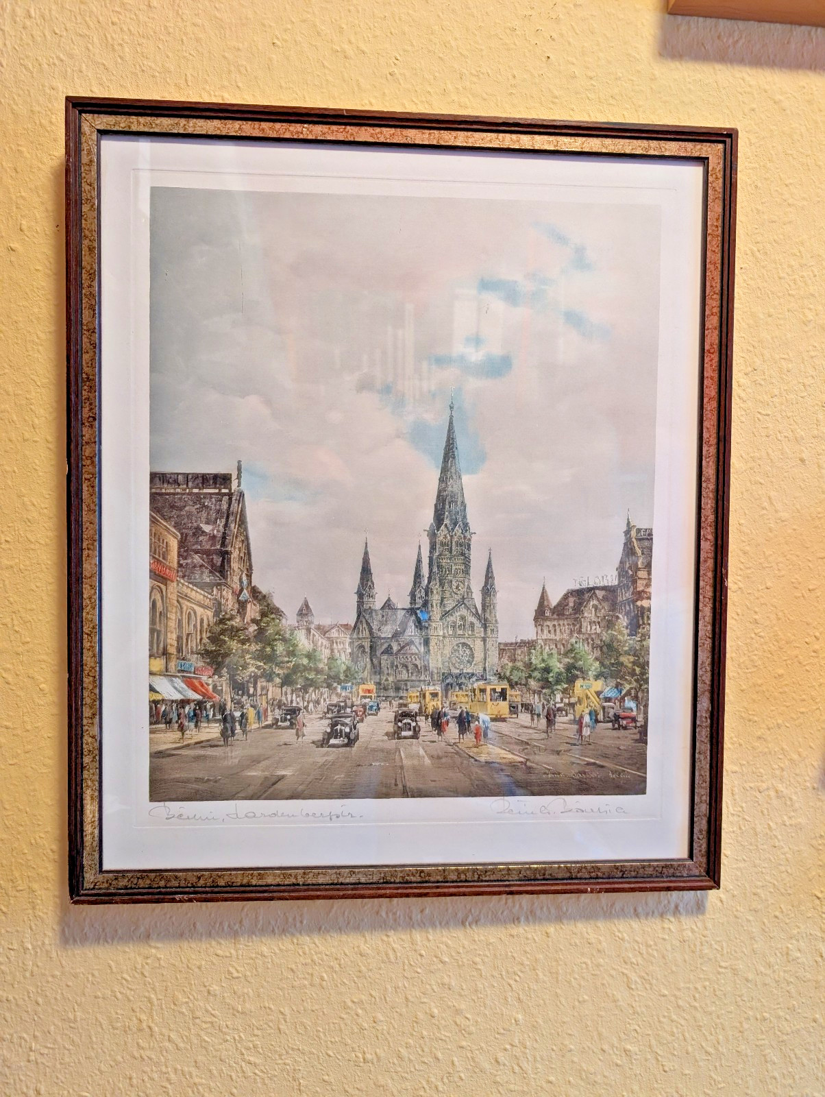Colour etching Berlin Kaiser Wilhelm Memorial Church Kurfürstendamm Ku\'damm Colour etching Berlin Kaiser Wilhelm Memorial Church Kurfürstendamm Ku\'damm