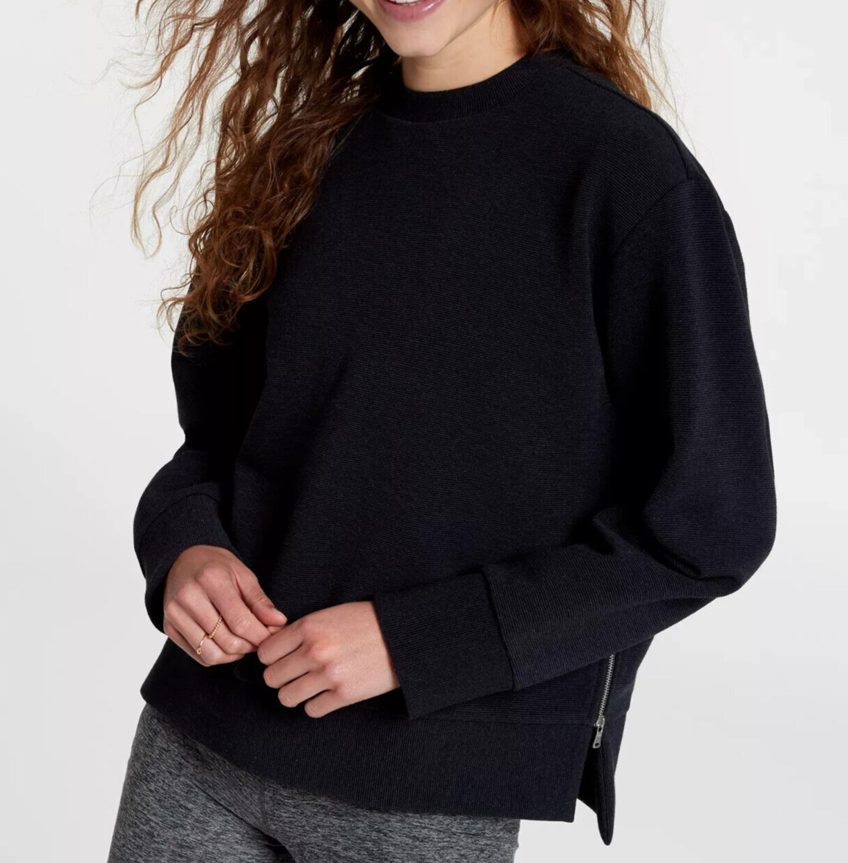 CALIA Women\'s Elevate Ottoman Side Zip Sweatshirt, Pure Black Heather, M CALIA Women\'s Elevate Ottoman Side Zip Sweatshirt, Pure Black Heather, M