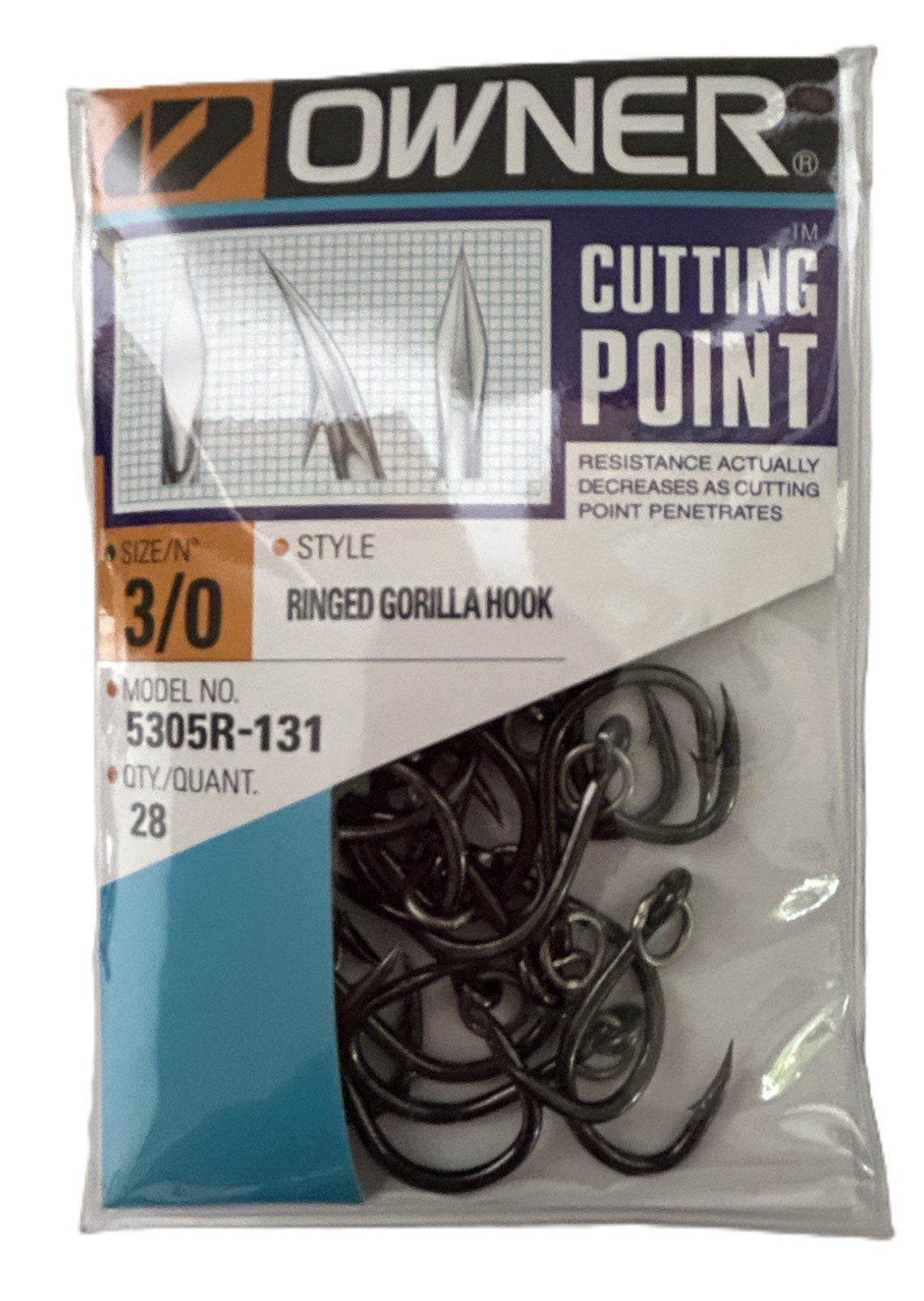 NEW Owner Cutting Point Ringed Gorilla Black Chrome Fishing Hooks 3/0 Pack of 28 NEW Owner Cutting Point Ringed Gorilla Black Chrome Fishing Hooks 3/0 Pack of 28
