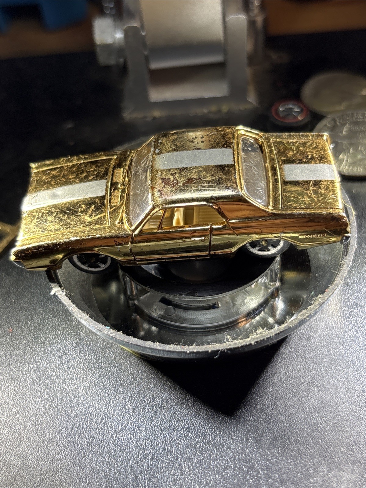 Vintage Aurora | Cigar Box Diecast Car | Gold Chrome Cougar | 6116 | USA Made