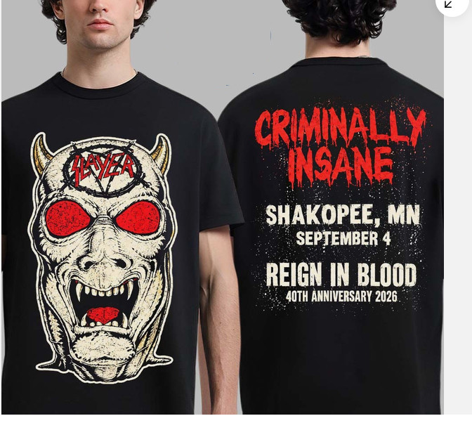 Slayer Shakopee MN 2026 Exclusive Reign In Blood 40 Anniversary Reprint T-Shirt Slayer Shakopee MN 2026 Exclusive Reign In Blood 40 Anniversary Reprint T-Shirt