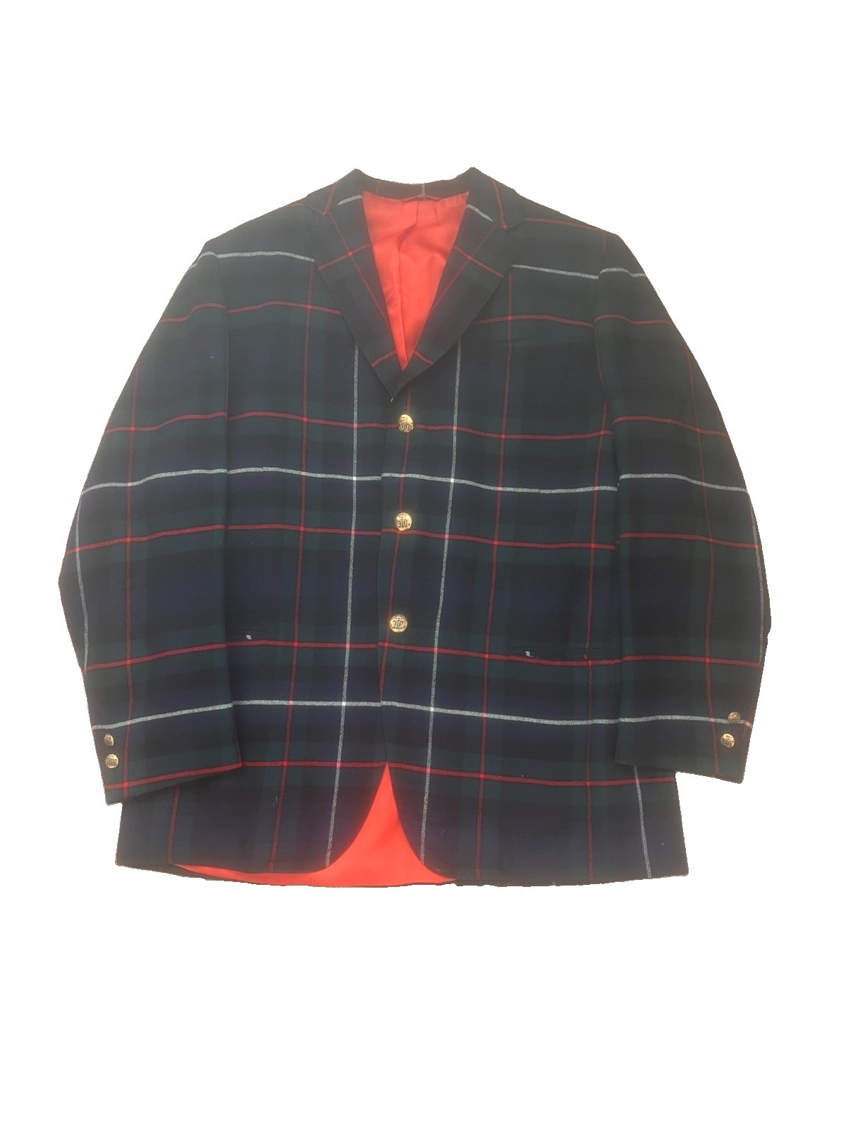 1969 Robert D. Gwynn Bespoke Wool Blazer Tartan Plaid Monogrammed Buttons