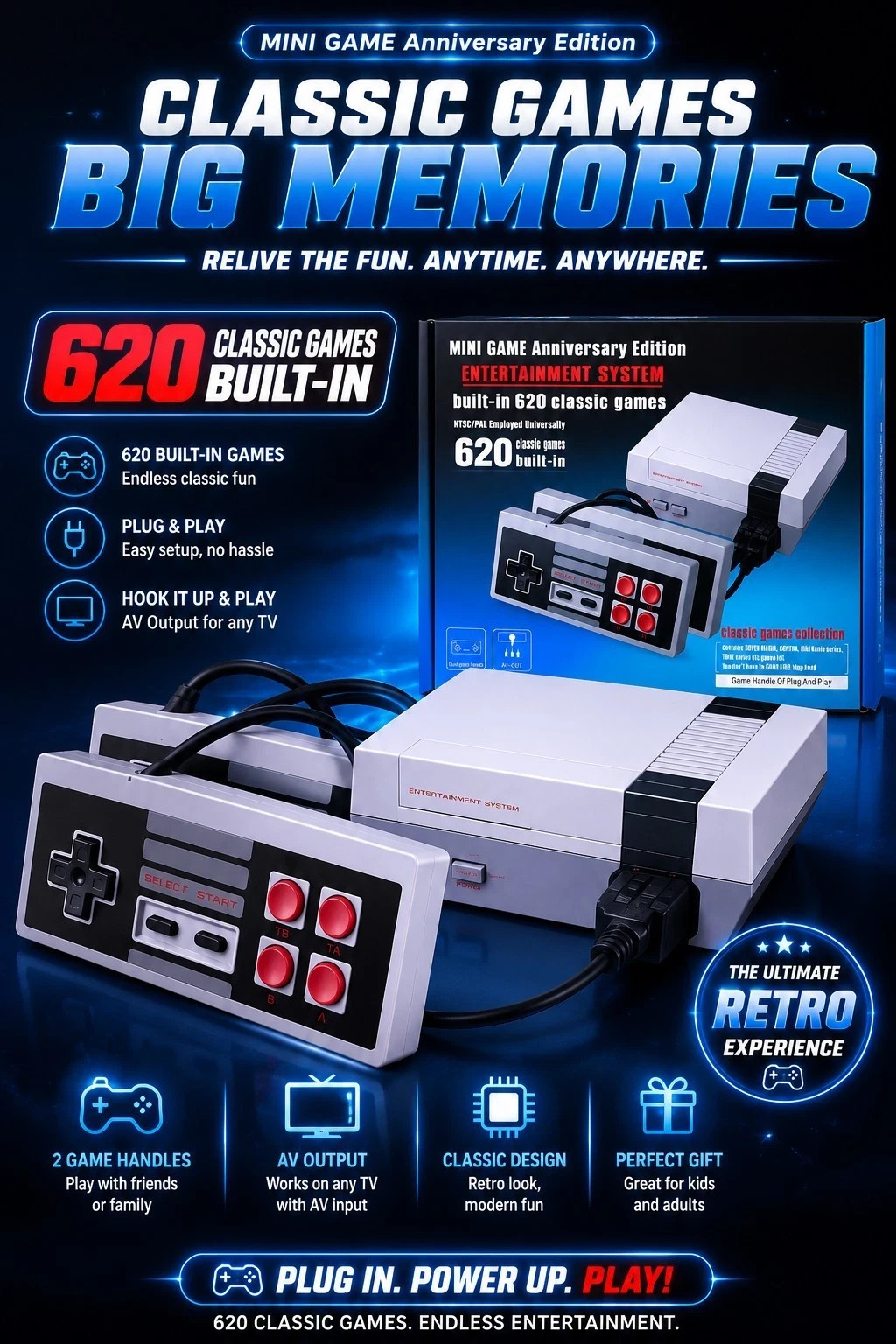 New Mini NES Anniversary Edition 620 Games Style Console Plug & Play New Mini NES Anniversary Edition 620 Games Style Console Plug & Play