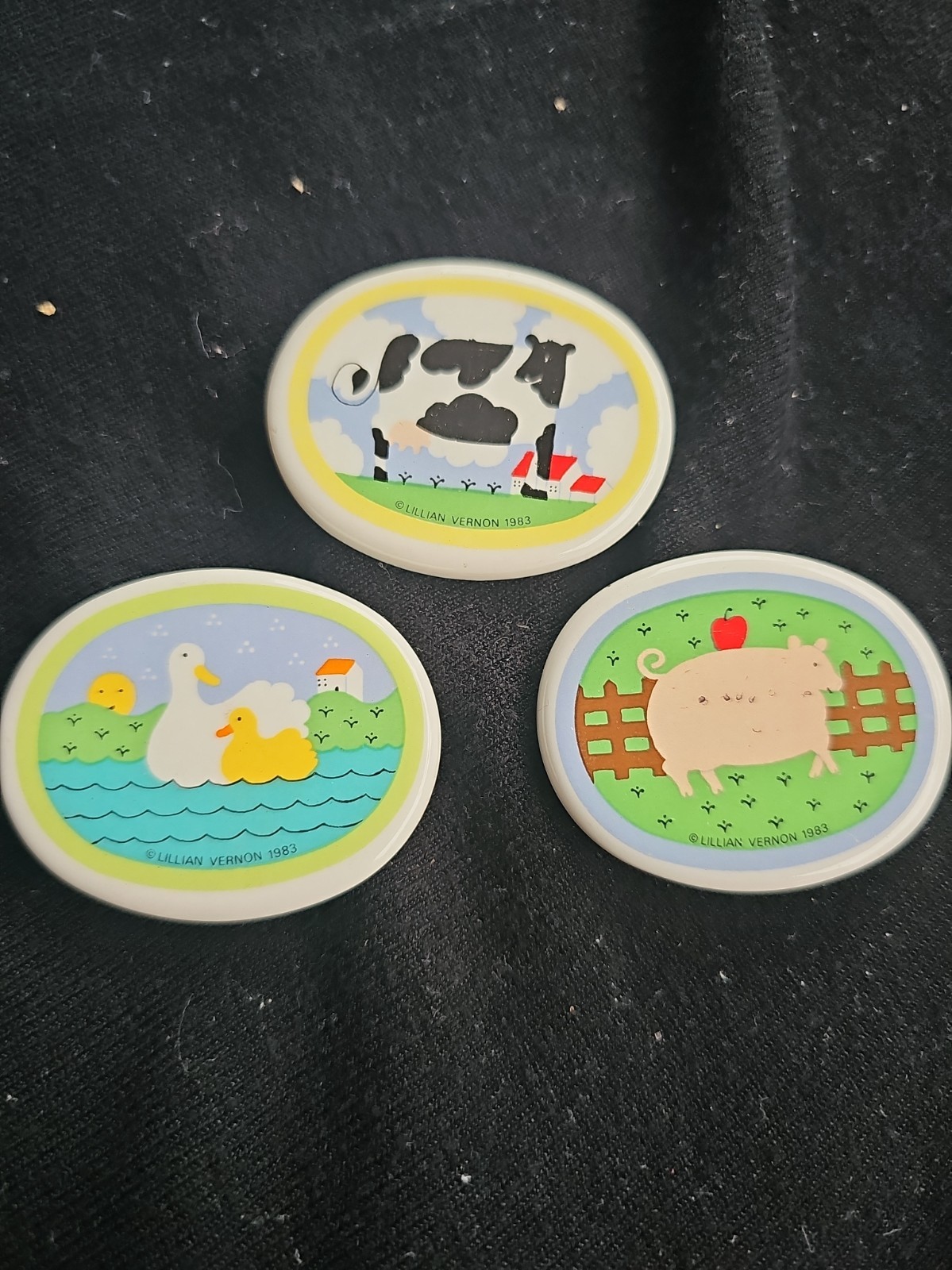 Lot of 3 Vtg 1983 Lillian Vernon Ceramic Tile Magnets Cow Pig Duck Farm Animals Lot of 3 Vtg 1983 Lillian Vernon Ceramic Tile Magnets Cow Pig Duck Farm Animals