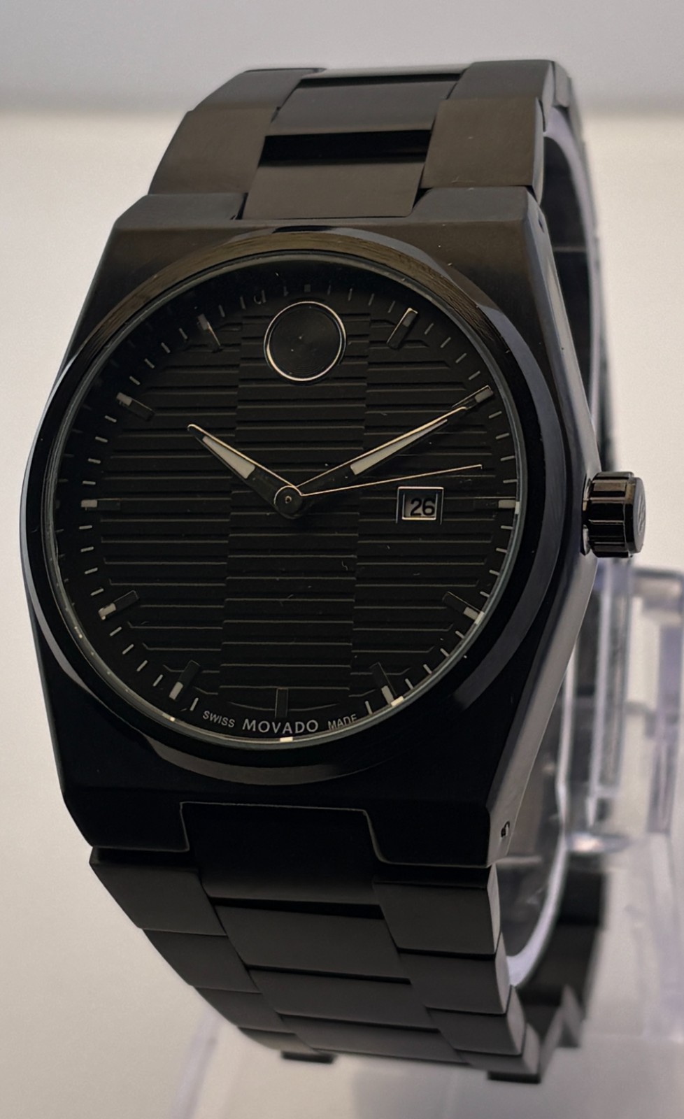 Refurbished Men\'s Movado Bold Quartz Black Dial Stainless Steel Date Wristwatch