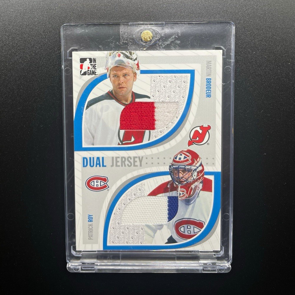 2005 IN THE GAME PASSING THE TORCH BRODEUR ROY RARE DUAL 2-COLOR JERSEY PATCH📈