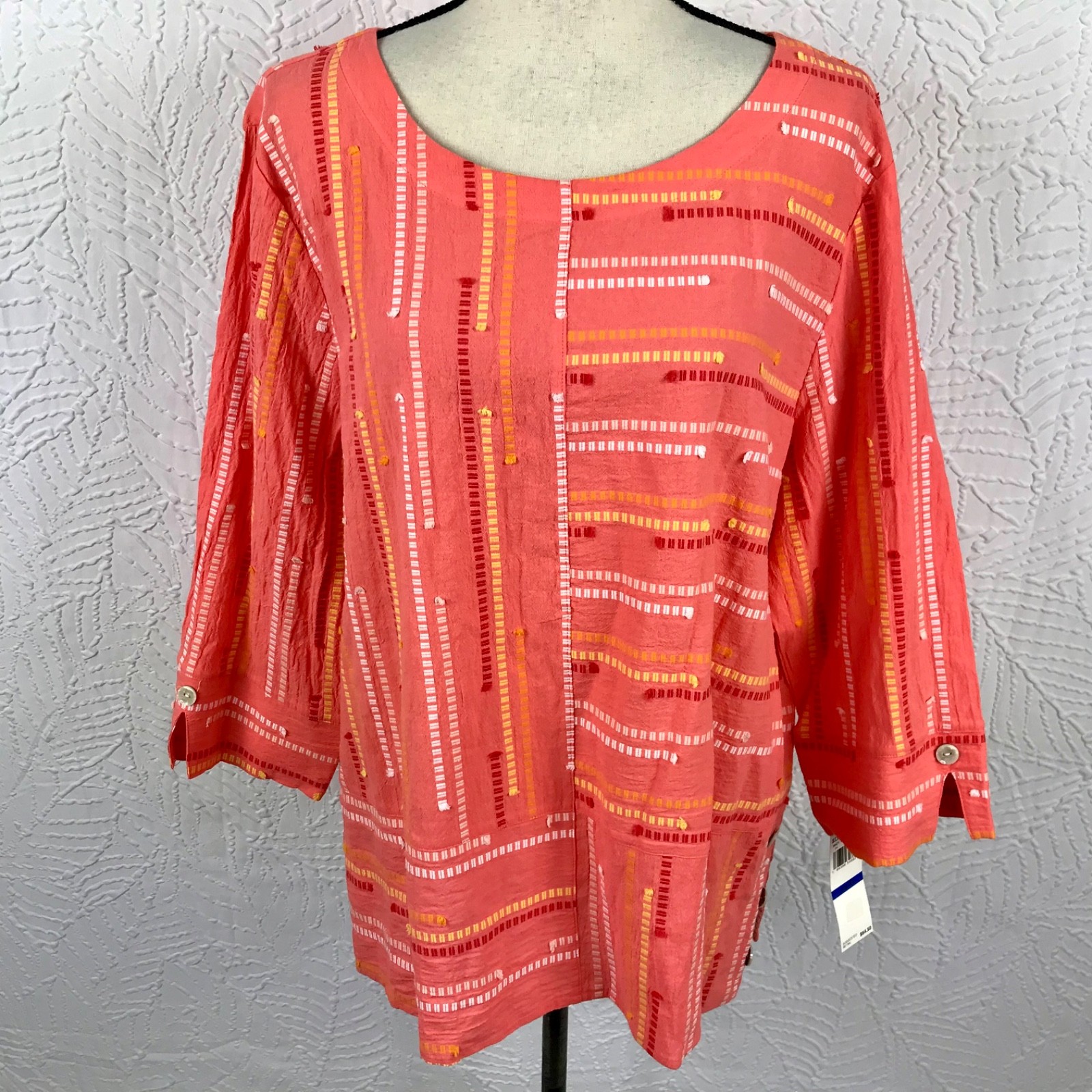 NWT Alfred & Dunner Tunic Top Shirt Size XL Orange 3/4 Sleeve Cotton Textured