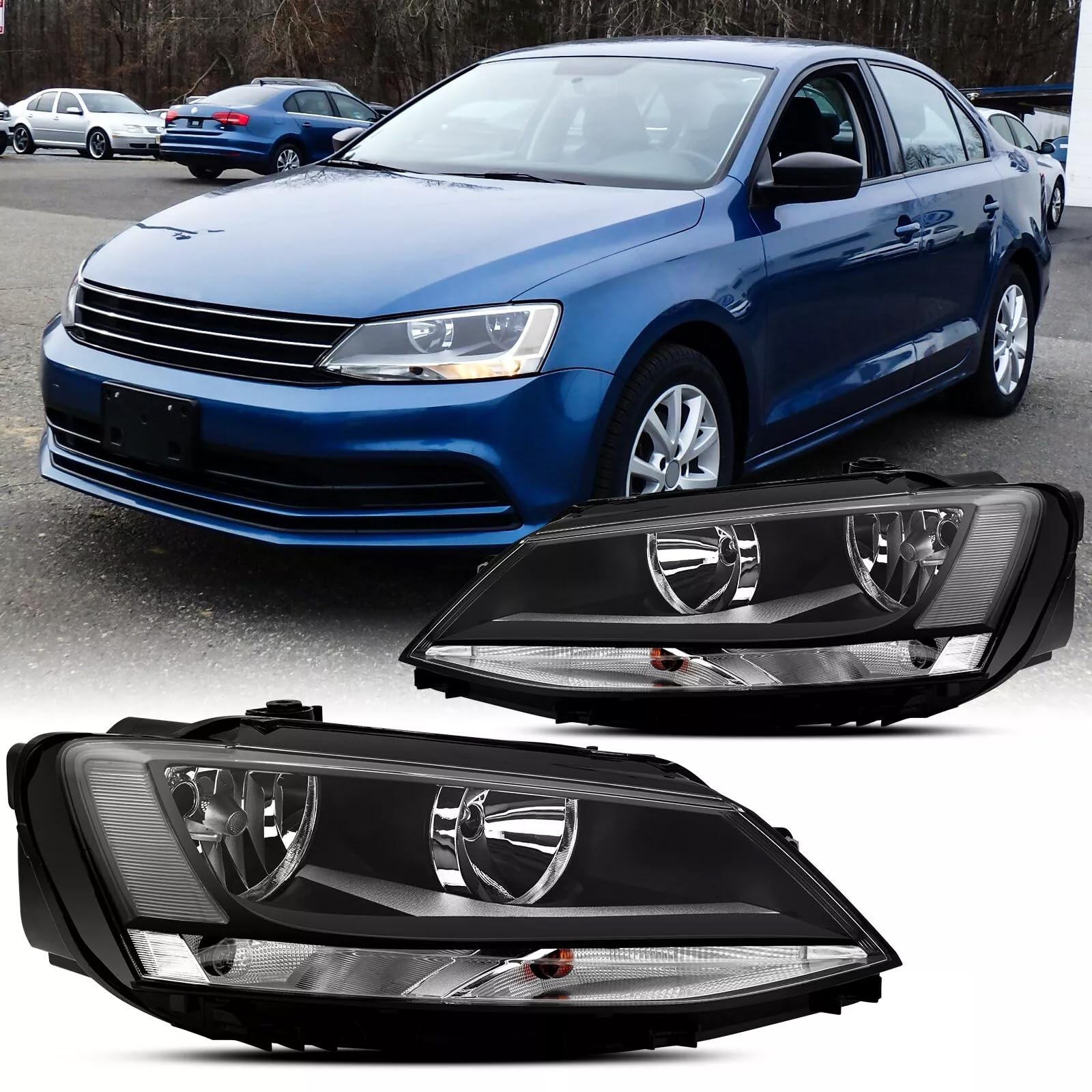 Pair OE Style Headlights For 2011-2018 VW Jetta MK6 Sedan Black Housing Clear