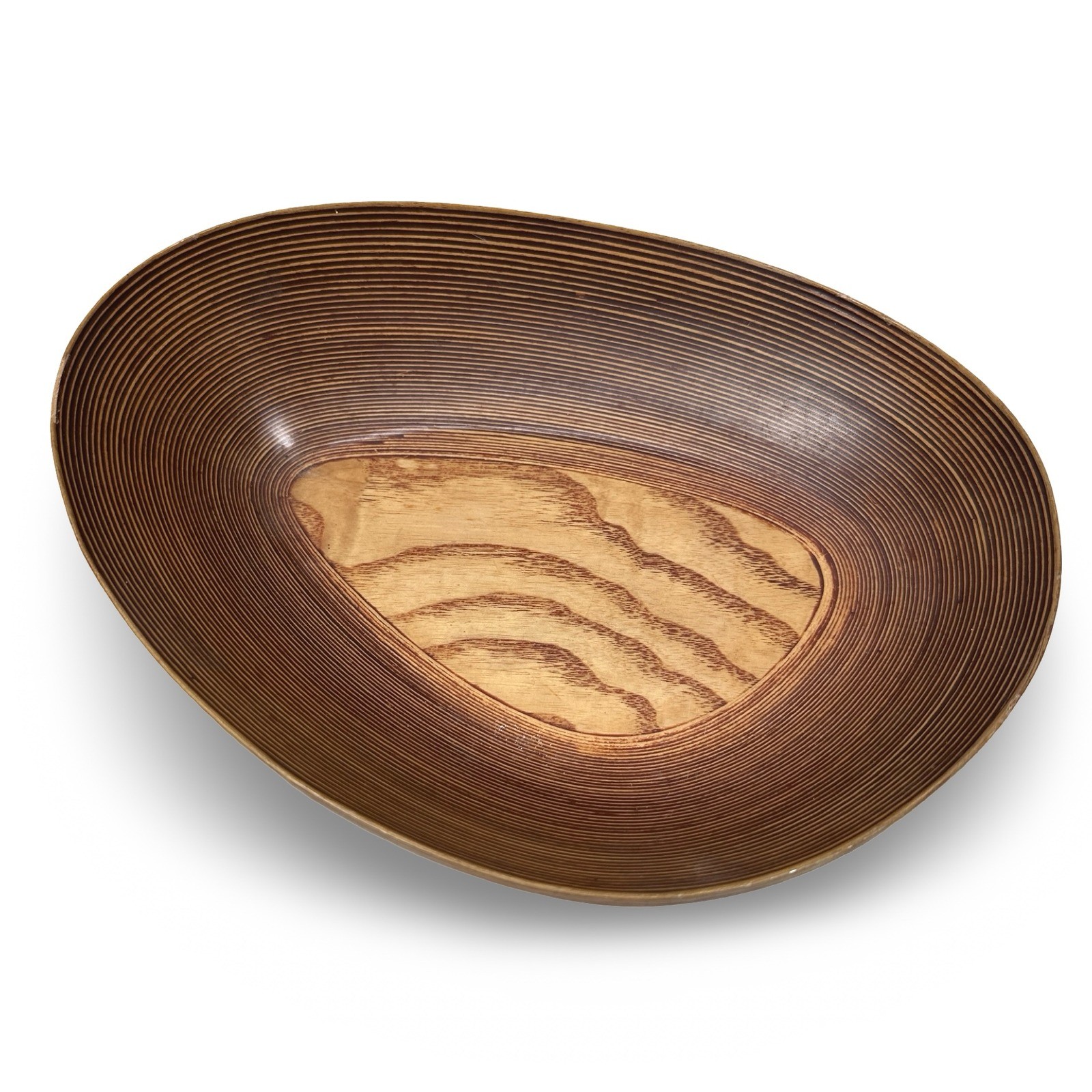 Vintage MCM Tapio Wirkkala Ribbed Birch Wood Asymmetrical Bowl Brown Organic