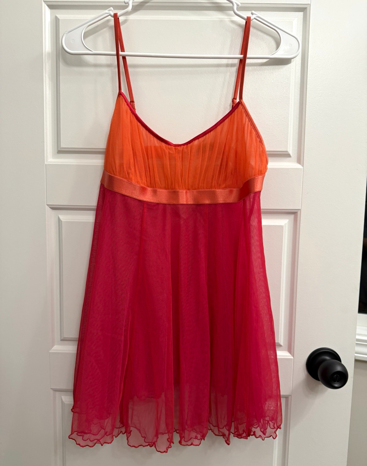 Vintage 2003 Victoria\'s Secret Pink Orange Silk Trim Babydoll Slip Dress Small