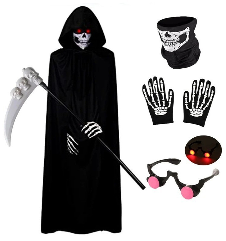 Halloween Scary Costume Grim Reaper Costume for Boys Kids Costume with Glowing..