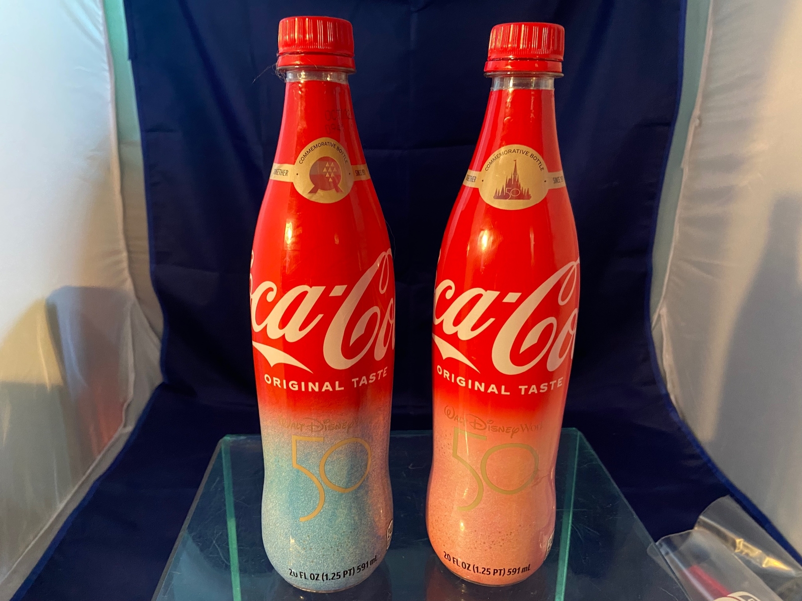 2 Walt Disney World 50th Anniversary Celebration Coca-Cola Plastic Bottle Empty