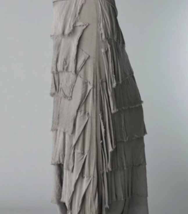 Scandal Italy Maxi Skirt Layered Silk Ruffle Taupe Whimsical Ethereal Boho Fairy